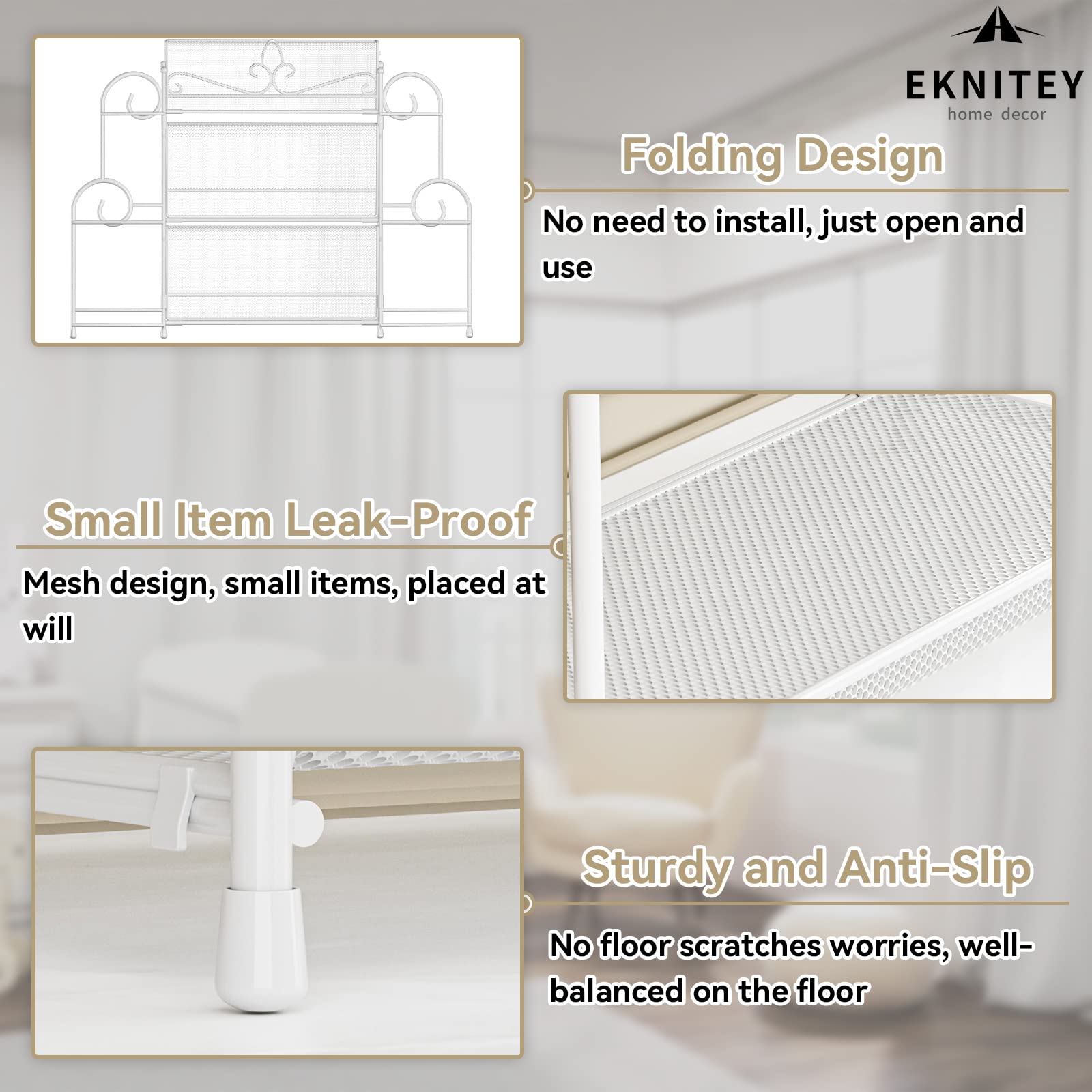 EKNITEY 3 Tier Countertop Organizer - White Metal Bathroom Sink Storage Rack, No Assembly Required