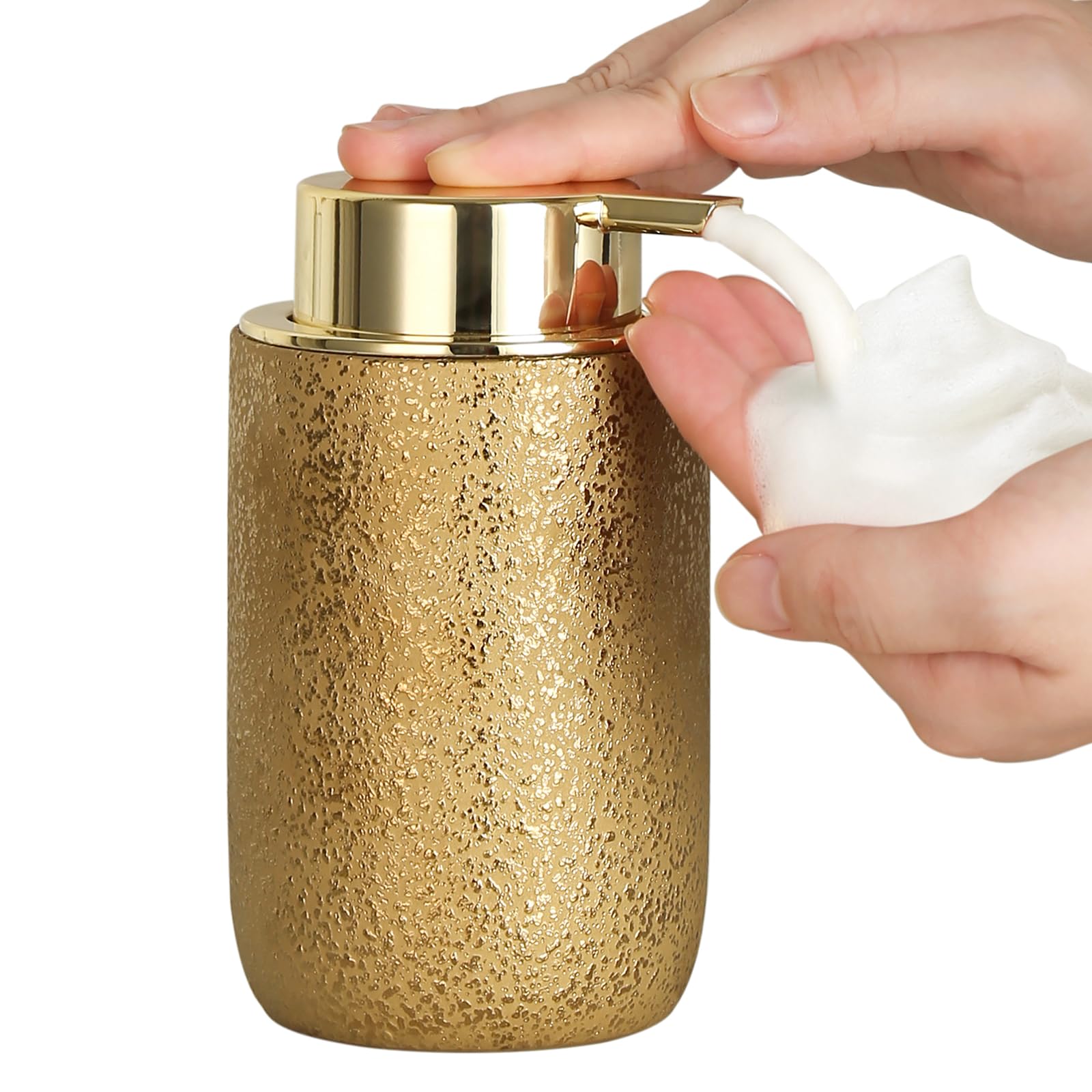 Girlufo Gold Foam Soap Dispenser,Foaming Soap Dispenser With Plastic Soap Pump For Bathroom,Ceramic Foaming Hand Soap Dispenser