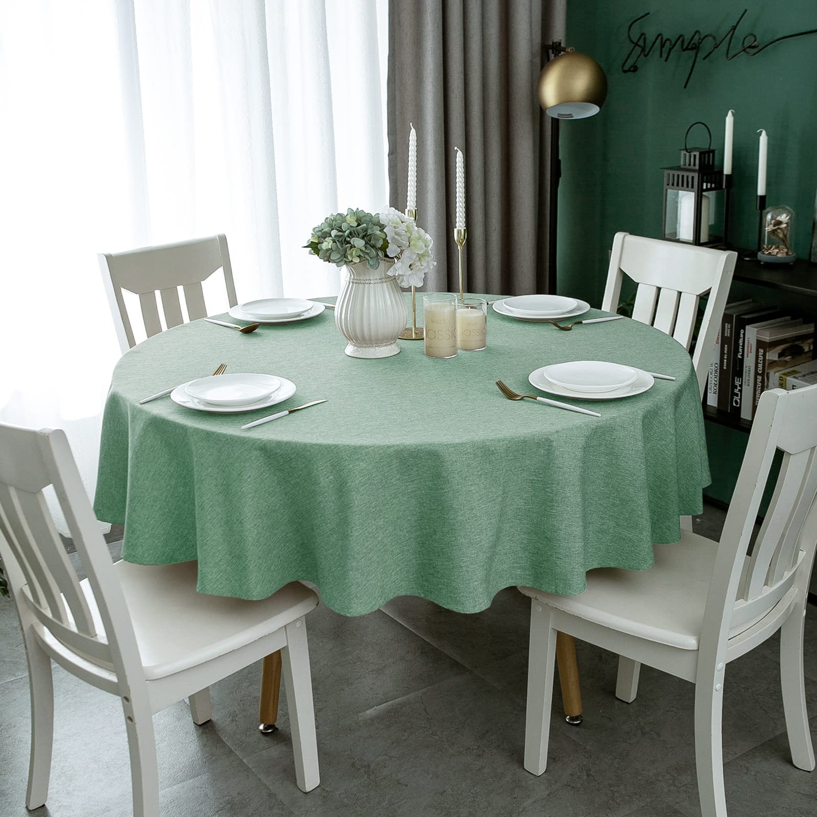 Qidordour Round Tablecloth,48 Inch Diameter,Faux Linen Table Cloth,Water Resistant Spill-Proof Wipeable Polyester Dining Table C