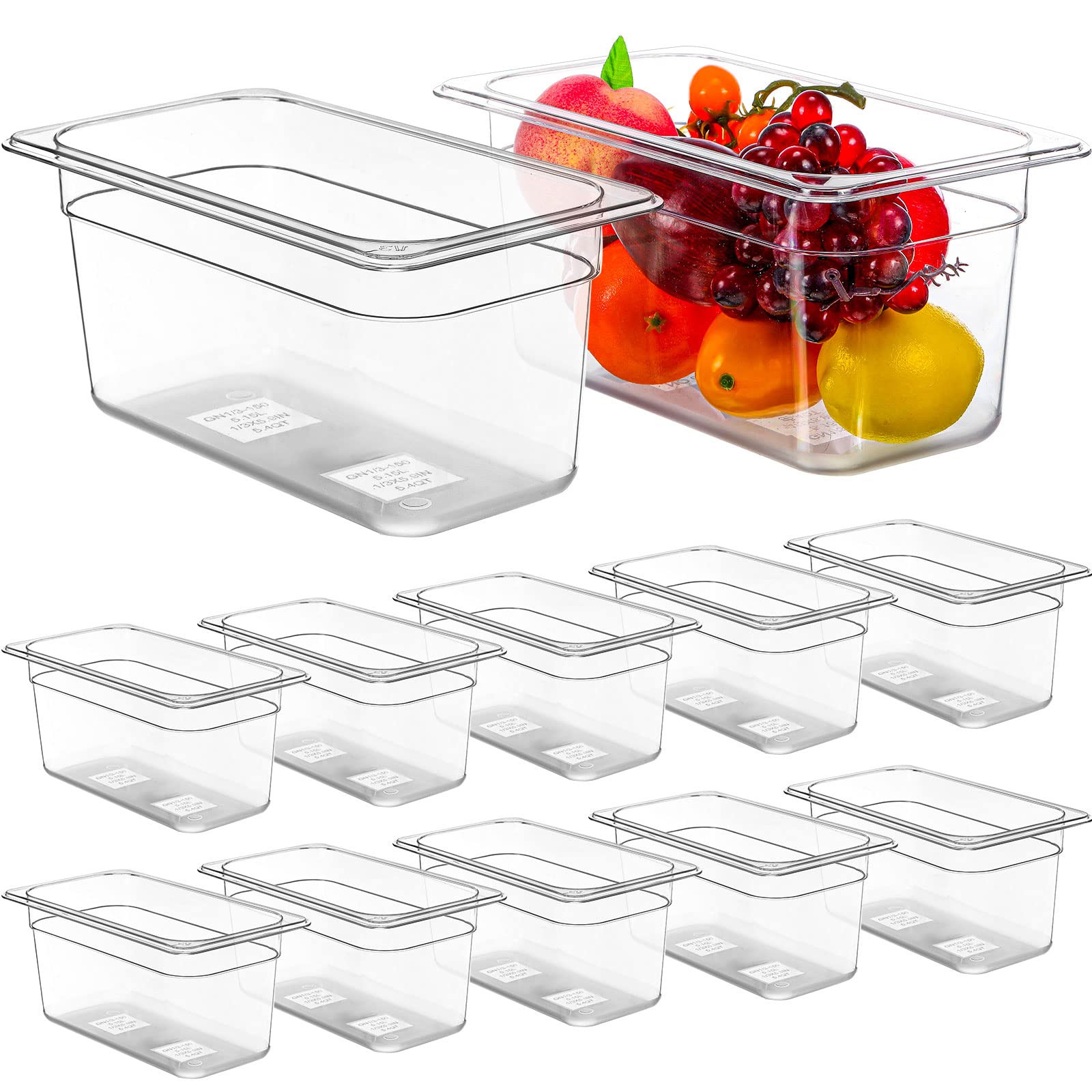Yinder 12 Pack Plastic Food Pan 1/3 Size Commercial Food Storage Containers Pans Clear Stackable Restaurant Hotel Pans For Kitch
