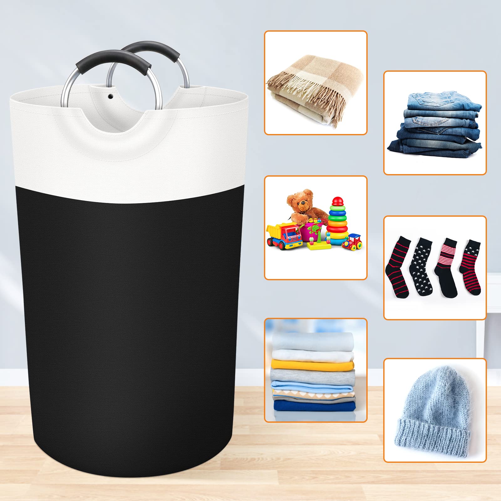 BlissTotes Laundry Basket  Laundry Hamper  Collapsible Laundry Baskets  Dirty Clothes Hamper  Waterproof with Foam Protected Aluminum Handles for College Dorm  Family 90L (Black)