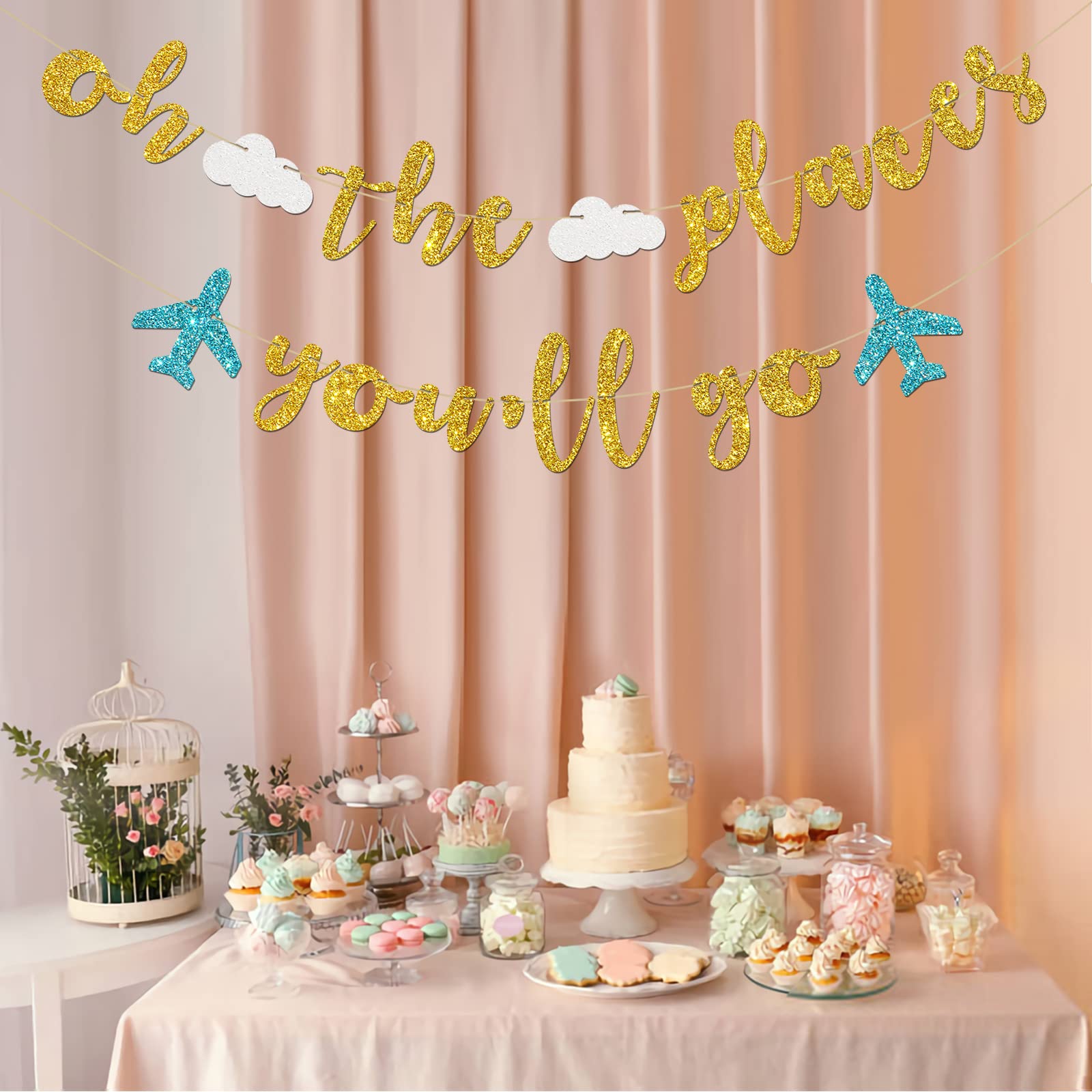 Innoru Oh The Places You'Ll Go Banner - Travel Theme Farewell Party Bunting Decor - Bon Voyage - Birthday Anniversary Graduation