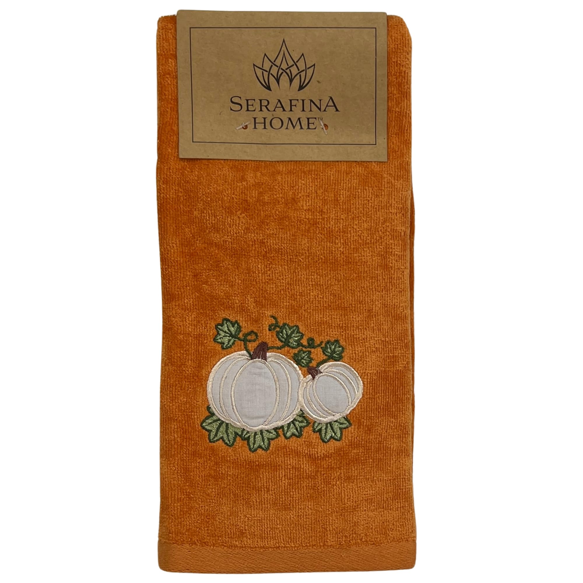 Harvest Fall Hand Towels: Plush Rust Orange Cotton Towels With Pumpkin Leaf Design Set Of 2, 16'' X 25'' Inch