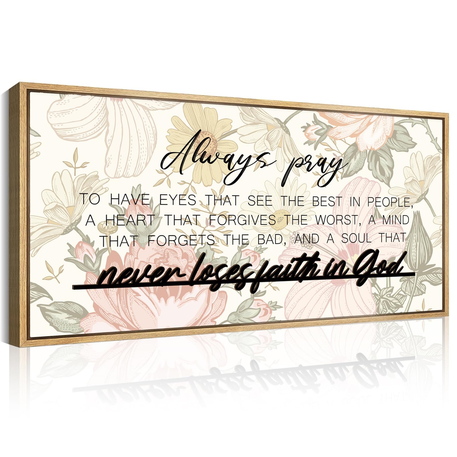 Anhuib Large 3D Quote Wood Wall Art 20X40 Inch Framed Wooden Signs Home Decor Never Loses Faith In God Inspirational Artwork Flo