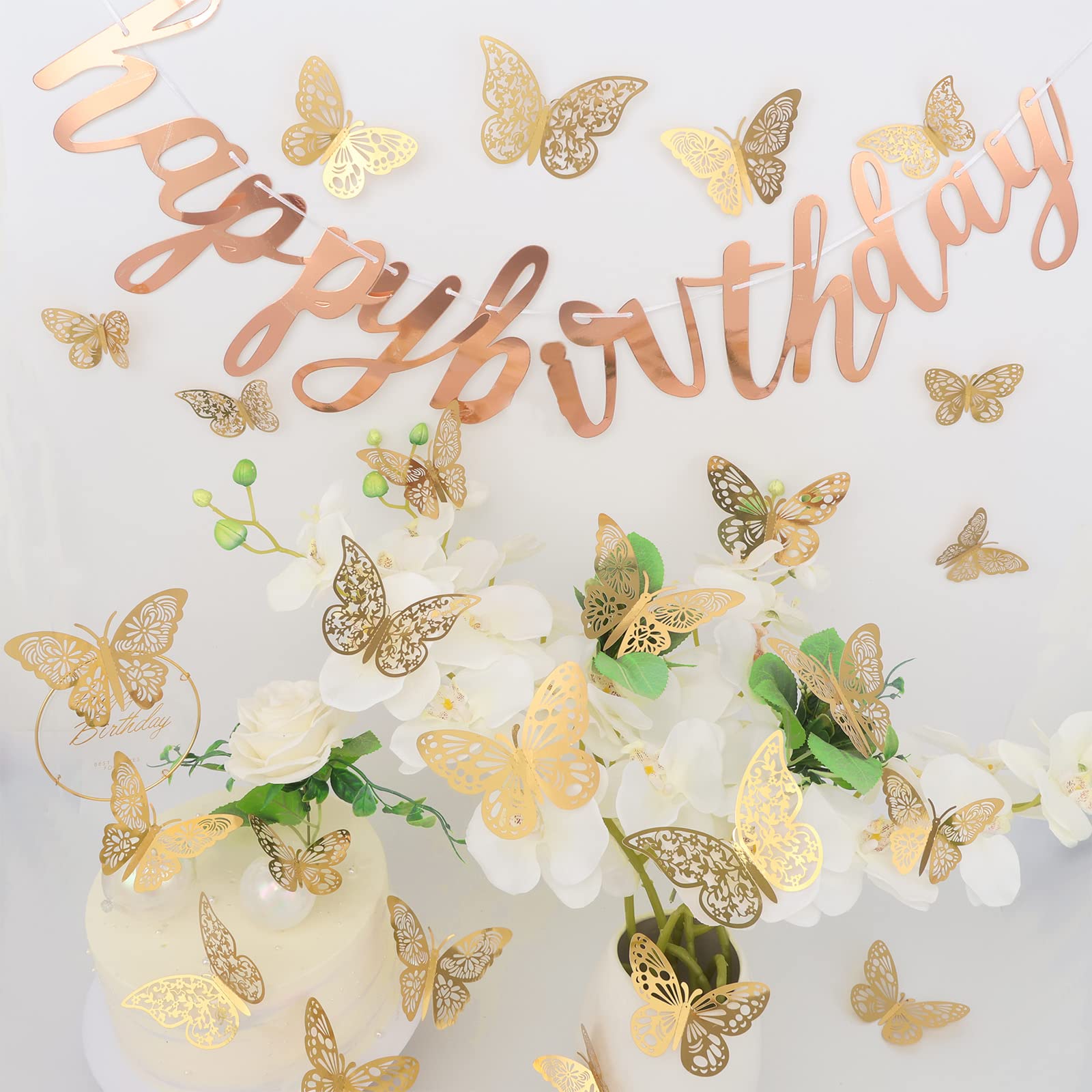 Nelotaor 72 Pcs Butterfly Wall Decor, 3 Styles 3 Sizes 3D Gold Butterfly, Wedding Decorations, Birthday Party Decorations, Girls
