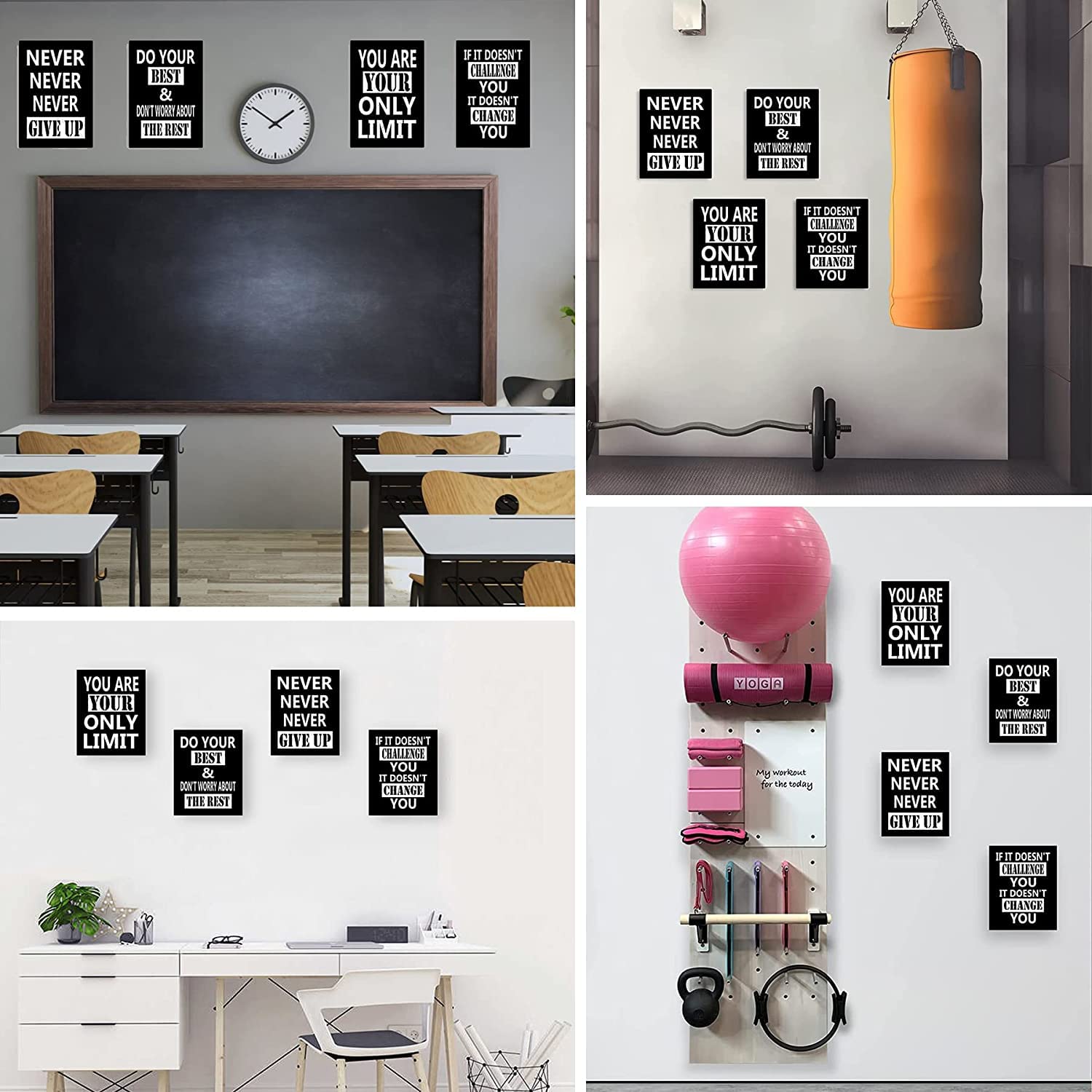 PHOPAGO Motivational Wall Art Inspirational Quote Wall Painting Office Gym Wall Decor Positively Affirmed Saying Art Poster for Classroom College(Framed  8x10inch  4pieces)
