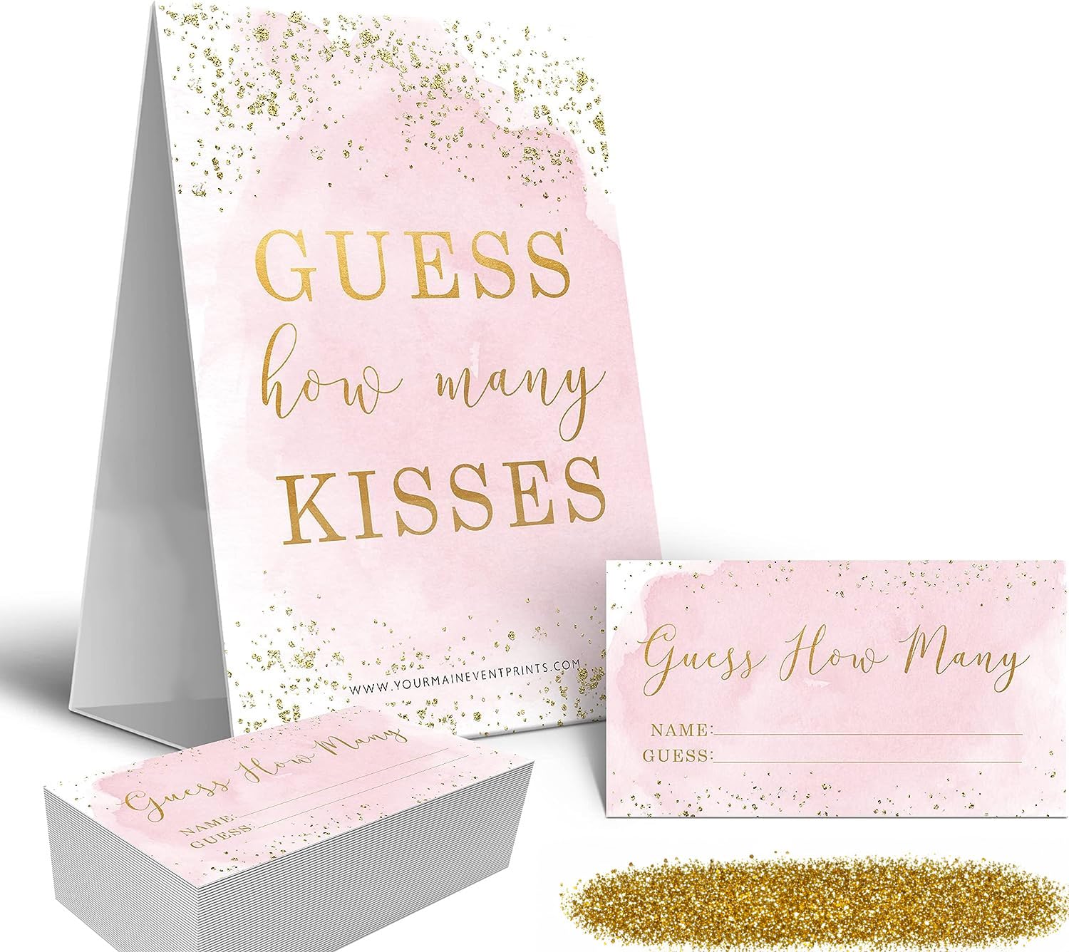 Your Main Event Prints Pink And Gold How Many Kisses Game Sign - Guess How Many - Perfect For Bridal Showers And Weddings - 1 Se