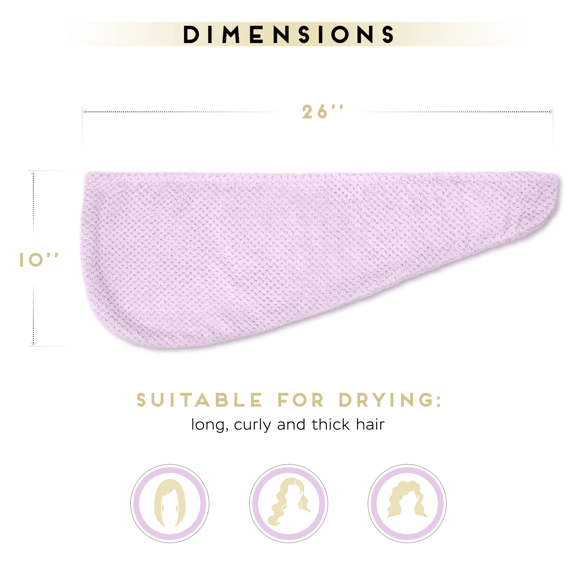 Microfiber Hair Towel for All Hair Style, 2 Pack Quick Drying Hair Turban - Perfect for Women, Men and Kids (Light Purple)