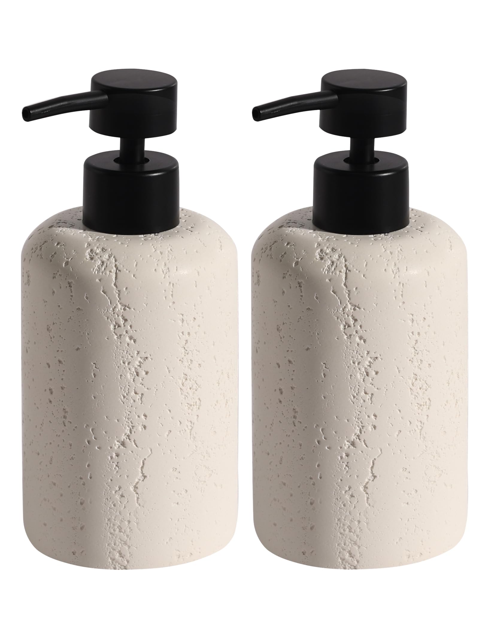 Haocoott Soap Dispensers 340Ml 11 Oz, 2 Pcs Luxurious Hand Dish Lotion Shampoo Soap Dispenser Jar, Travertine Soap Pump Bottles