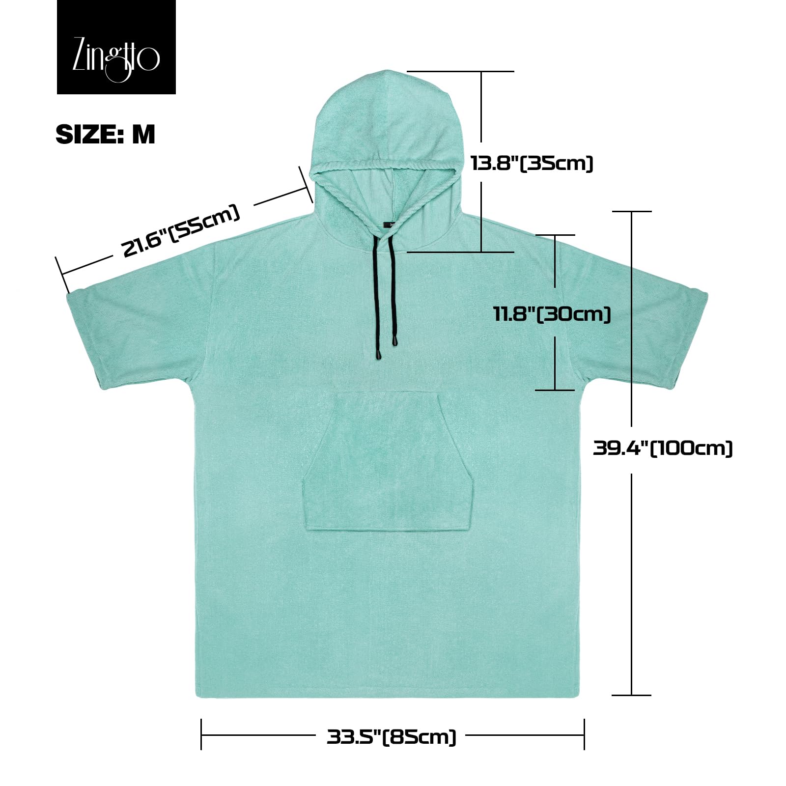 Zingtto Surf Poncho Changing Robe, 3/4 Sleeve Extra Large Thick Hoodie Towel Poncho For Men Women Beach Swimming, 39''X33'', Tea