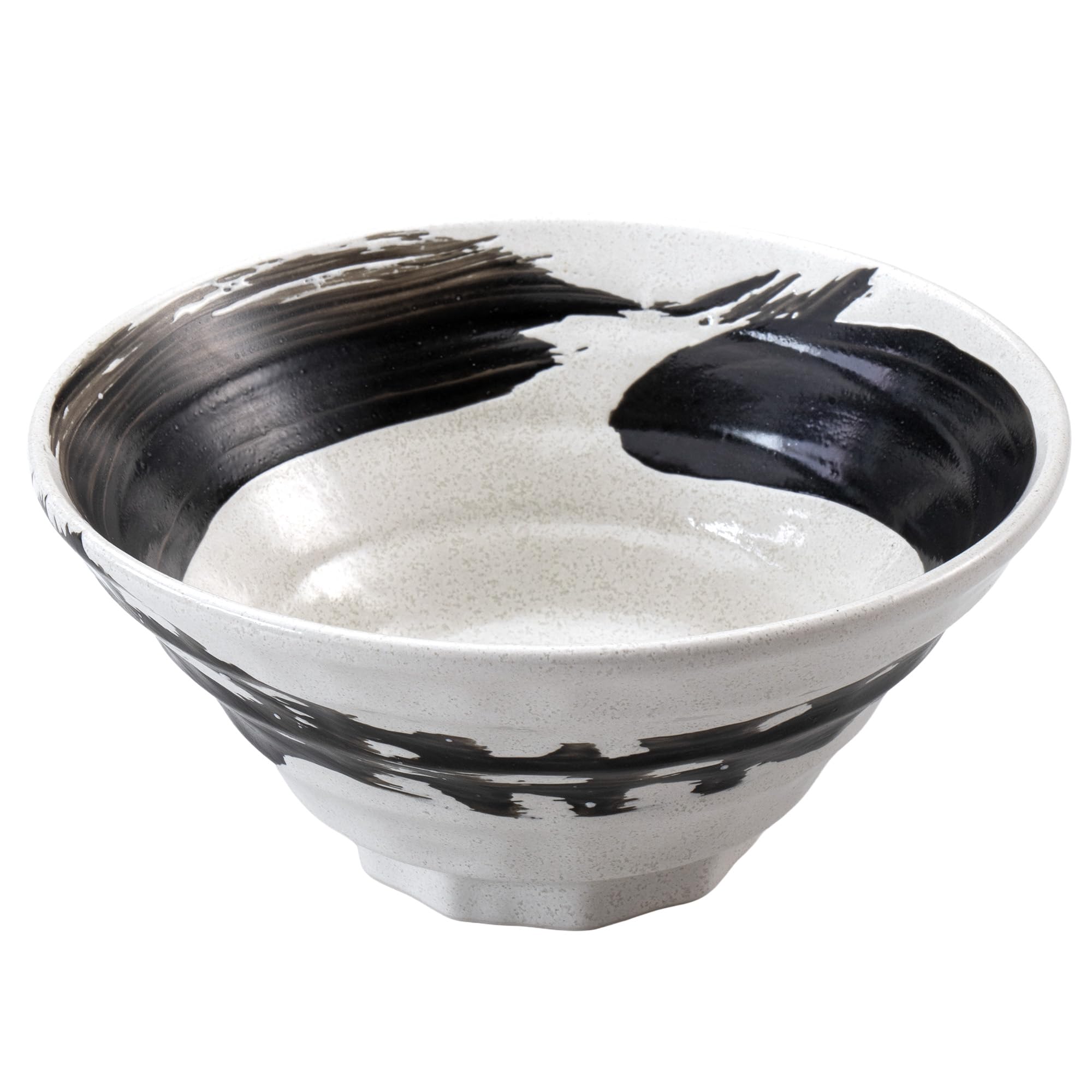 SASUGA Artisan One-Stroke Noodle Bowl - Handmade Japanese Ceramic Ramen & Udon Bowl, White