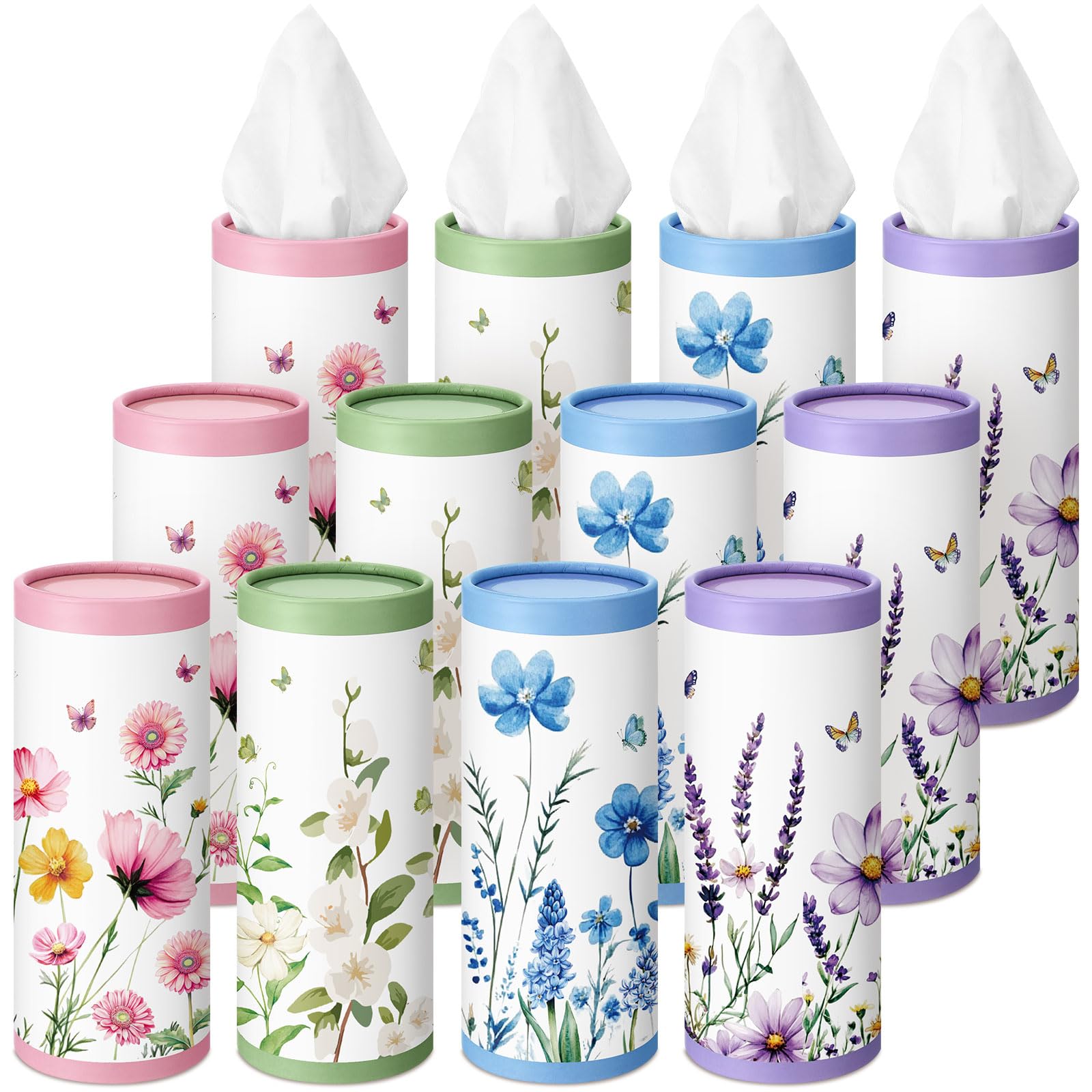Fourluoo 12 Pack Car Tissue Cylinder Holder Bulk with 3 Ply Facial Tissues, Round Napkin Holders for Car Cup Holder Cylinder Tra