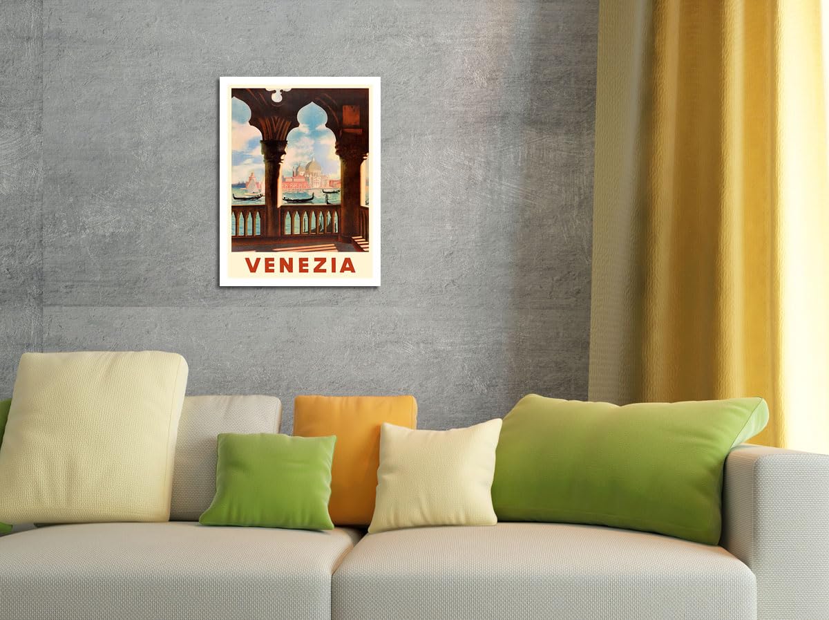 Venezia (Venice) Italy - Gondolas On Grand Canal - St. Mark'S Basilica (Basilica Di San Marco) - Vintage Travel Poster C.1938 -