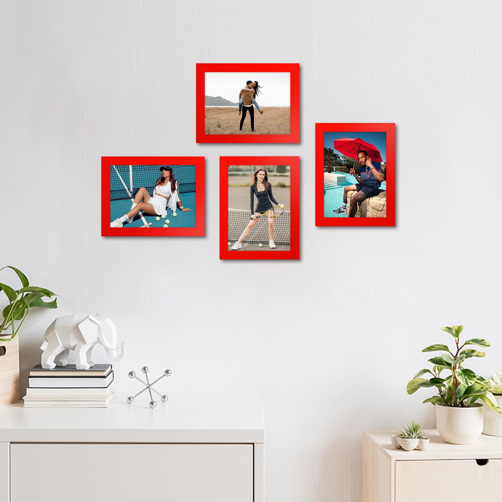 wyooxoo 4x6 Picture Frames Set of 4 Red Made Of Solid Wood Photo Frames Colorful Frame with HD Plexiglass For Tabletop Display o