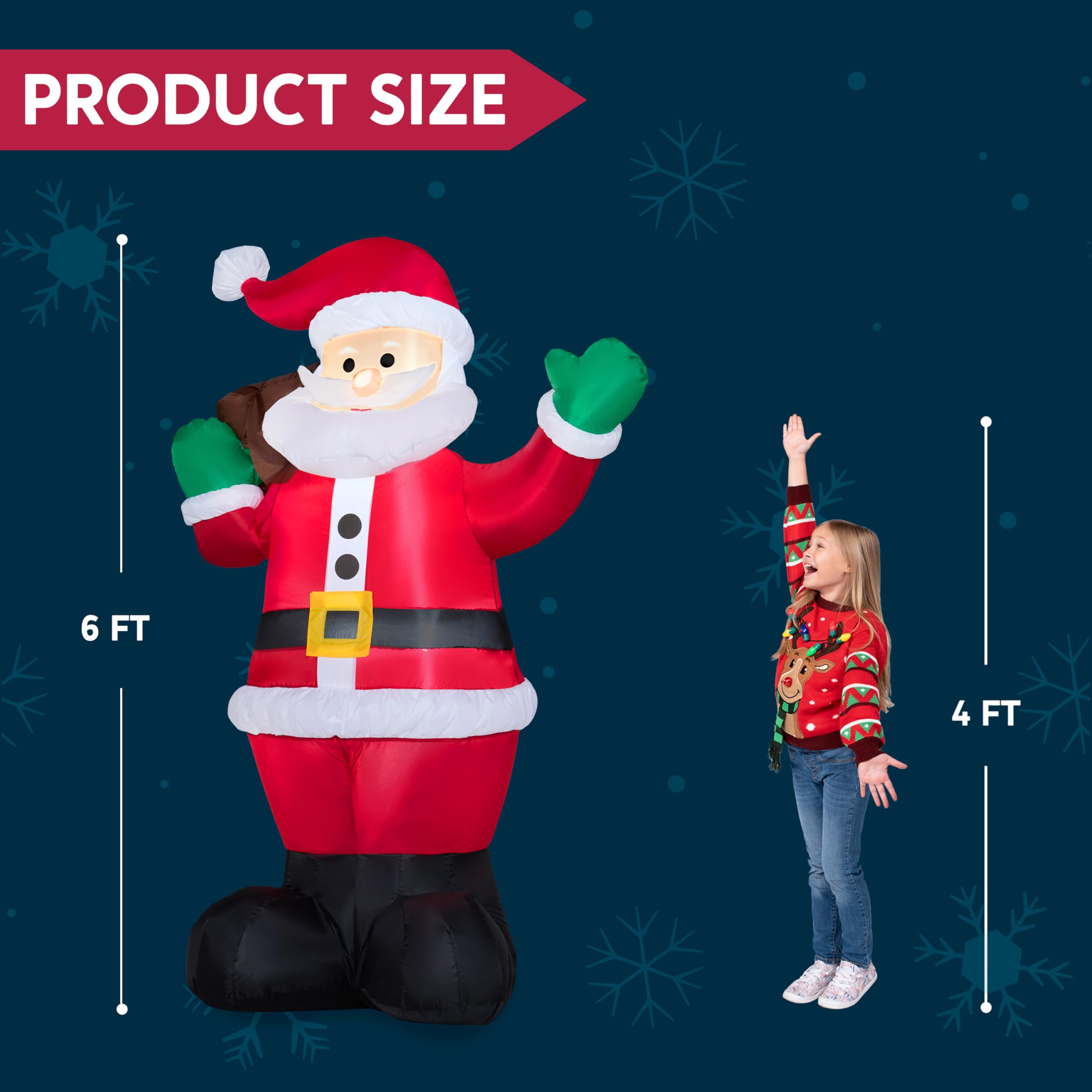Joiedomi 6 FT Christmas Inflatable Santa with Gift Bag, Blow Up Xmas Inflatable Decorations with Build in LEDs for Christmas Dec