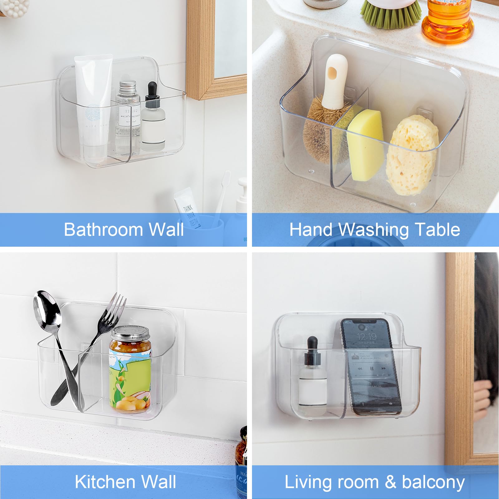 Diesisa Acrylic Wall Mount Organizer, Self Adhesive Organizer For Wall, Cabinet Door Organizer, No Drilling Hang Walls, With 2 C