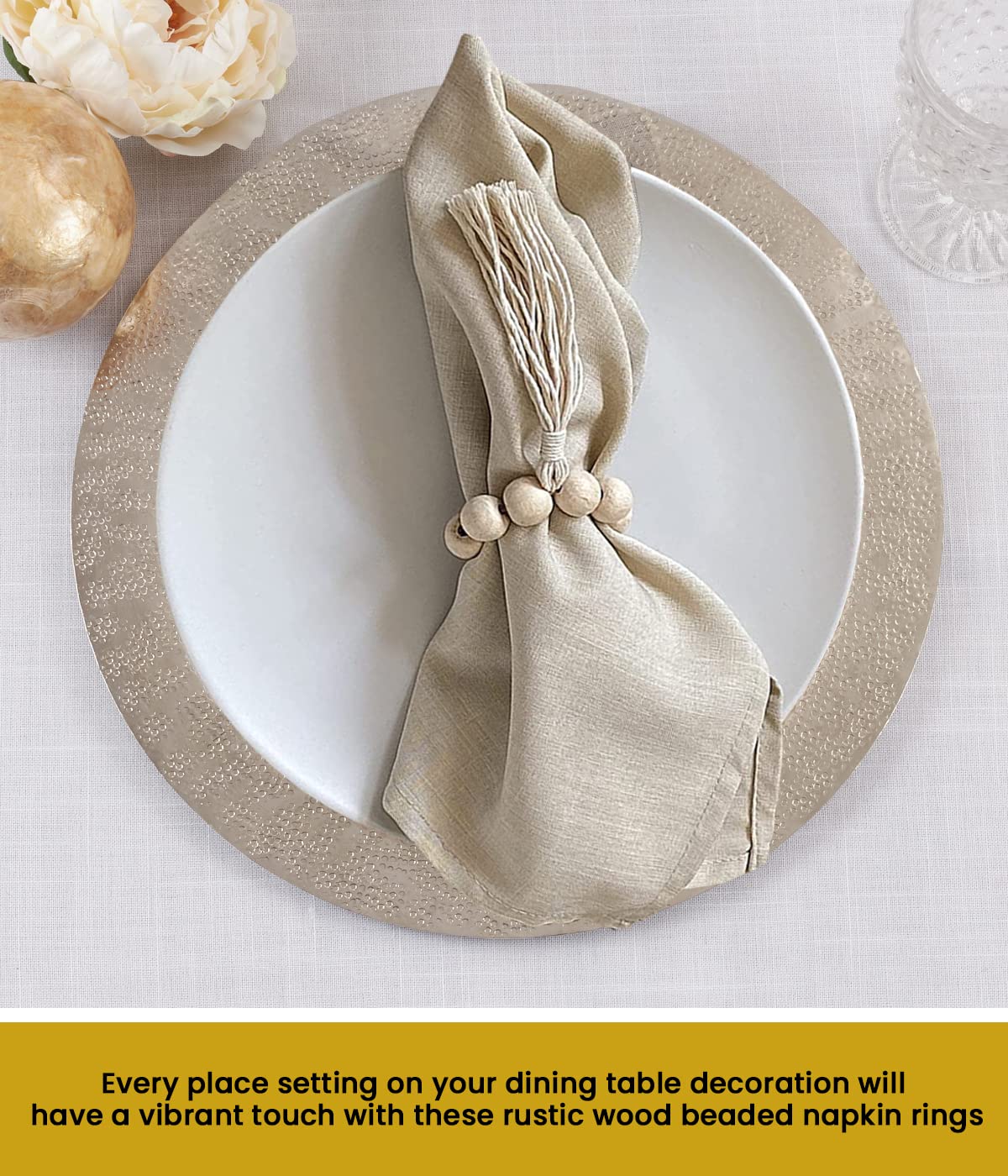 LEBEJUA Handmade Napkin Ring with Wood Beads & Jute Twine - Affordable Rustic Wooden Napkin Ring Holder for Table Decoration  Boho Style Farmhouse Napkin Rings  Napkin Rings Set of 6