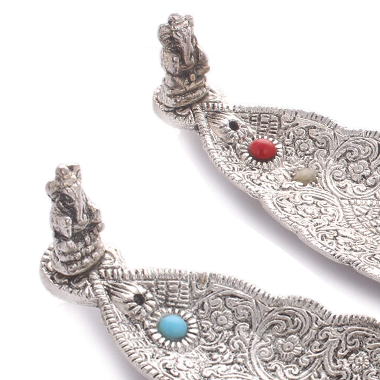 Crafticia Aluminum Incense Holder & Ash Catcher Agarbatti Stand Featuring Ganesh Figurine (9x2 inch) (Silver, 10)
