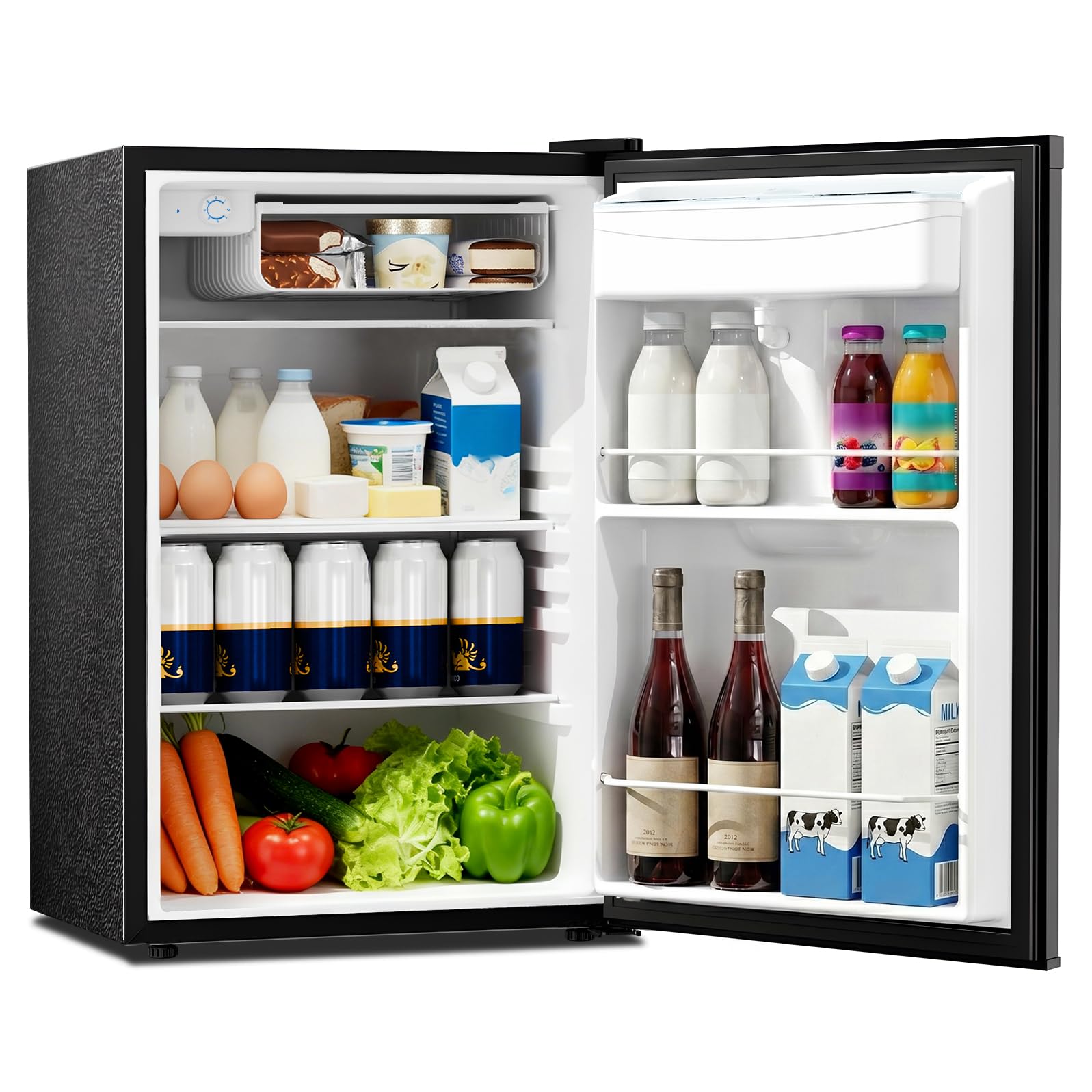 Kismile 4.41 Cu Ft Compact Refrigerator Single Door Mini Fridge with Freezer with 7 Adjustable Thermostat, Water Dispenser, Quie