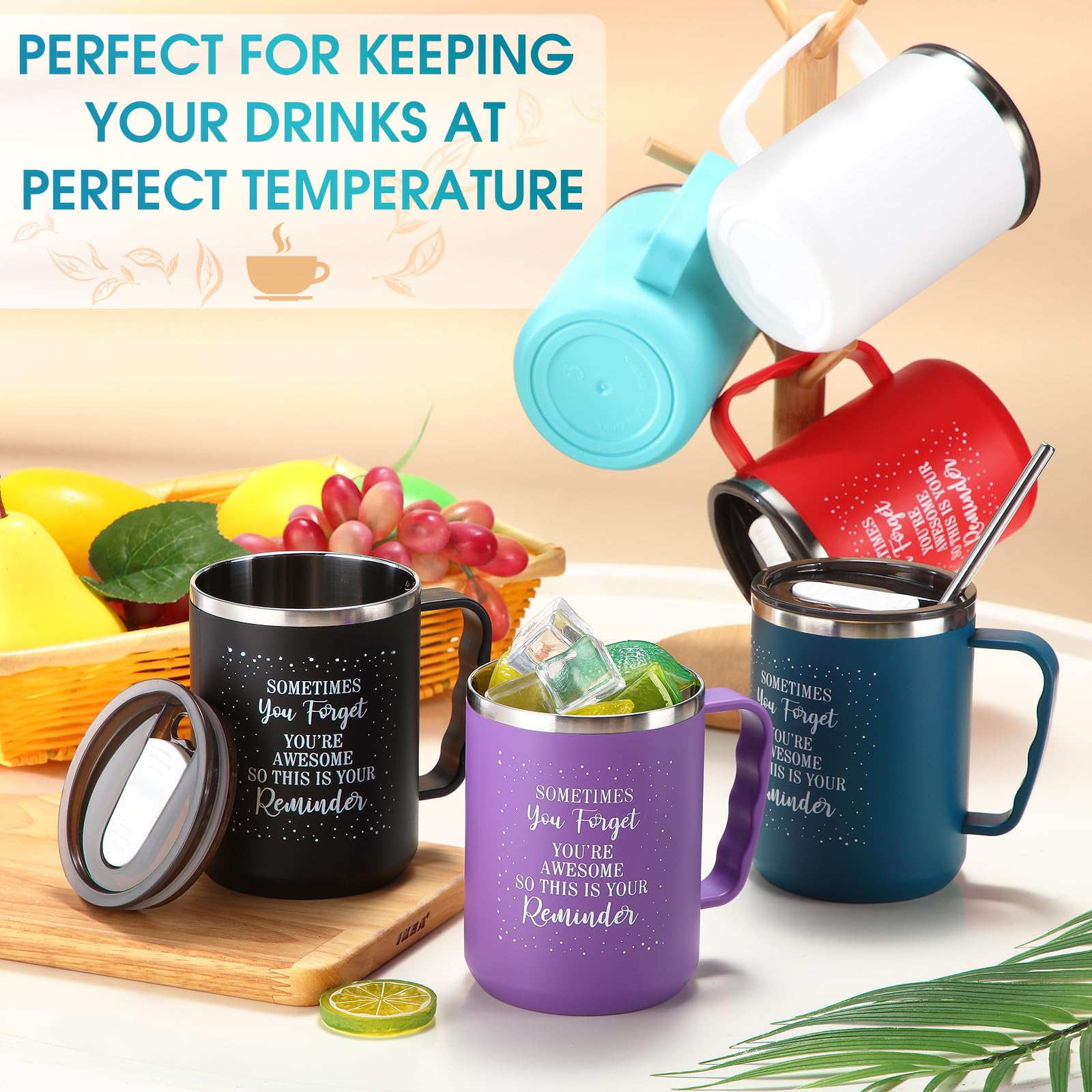 Umigy 6 Pcs Employee Appreciation Coffee Mug Gift Bulk Thank You 17Oz Drinking Cup With Handle Stainless Steel Insulated Travel