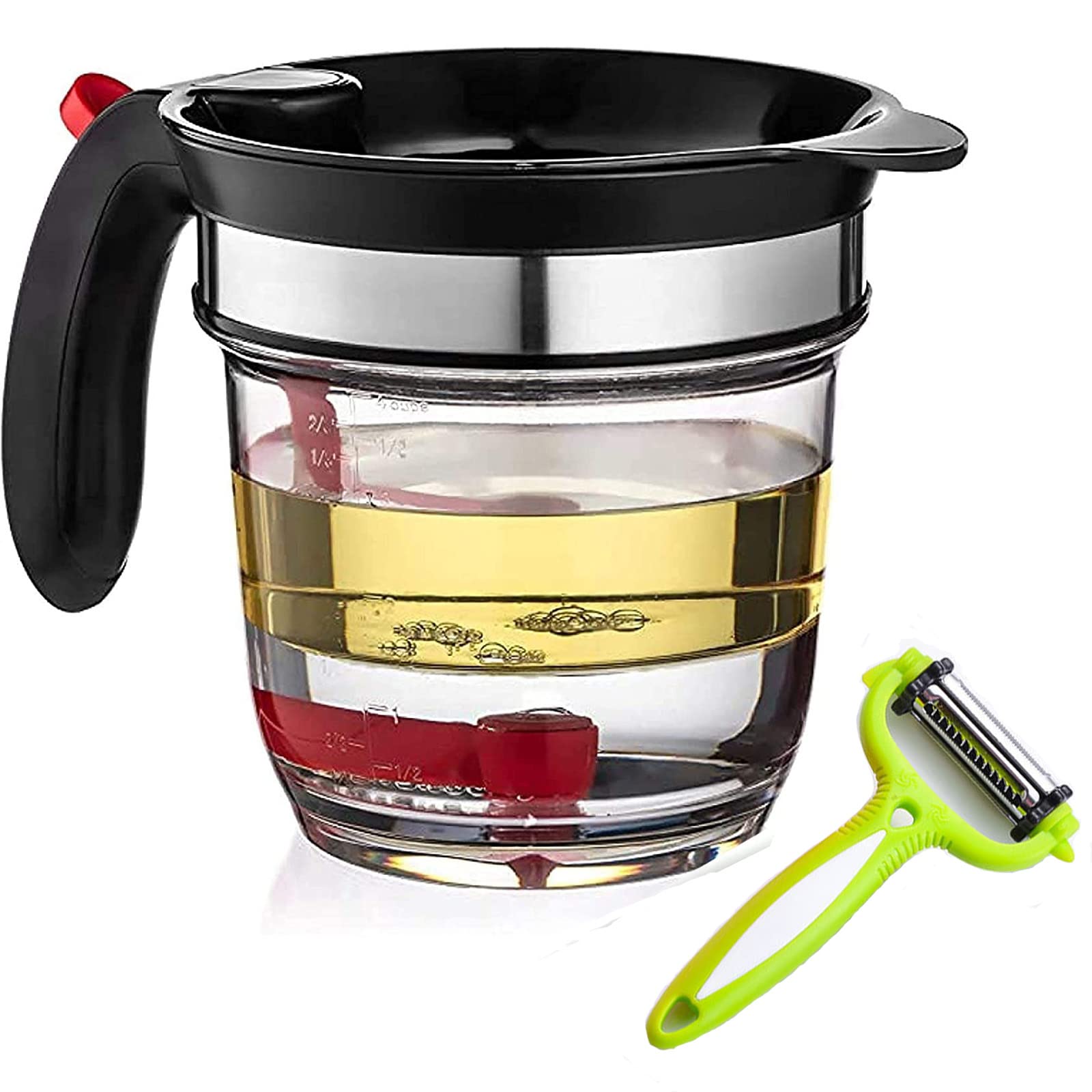 Fat Separator With Bottom Release - Food Strainers,Oil Separator With Strainer 4 Cup Gravy & 1L Grease Separator Cup With Strain