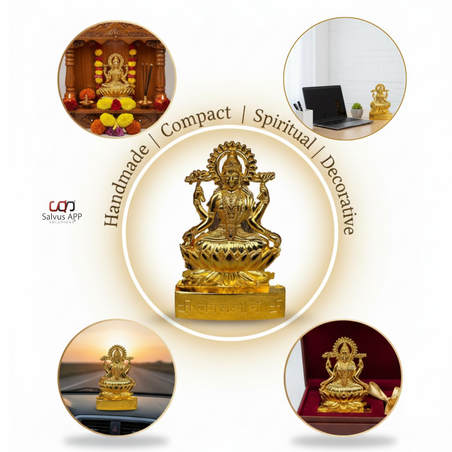 Salvus App Solutions Traditional Metal Handmade Maa Laxmi Murti/Statue For Home-Office Decor & Car Dashboard (4X4 Inch)