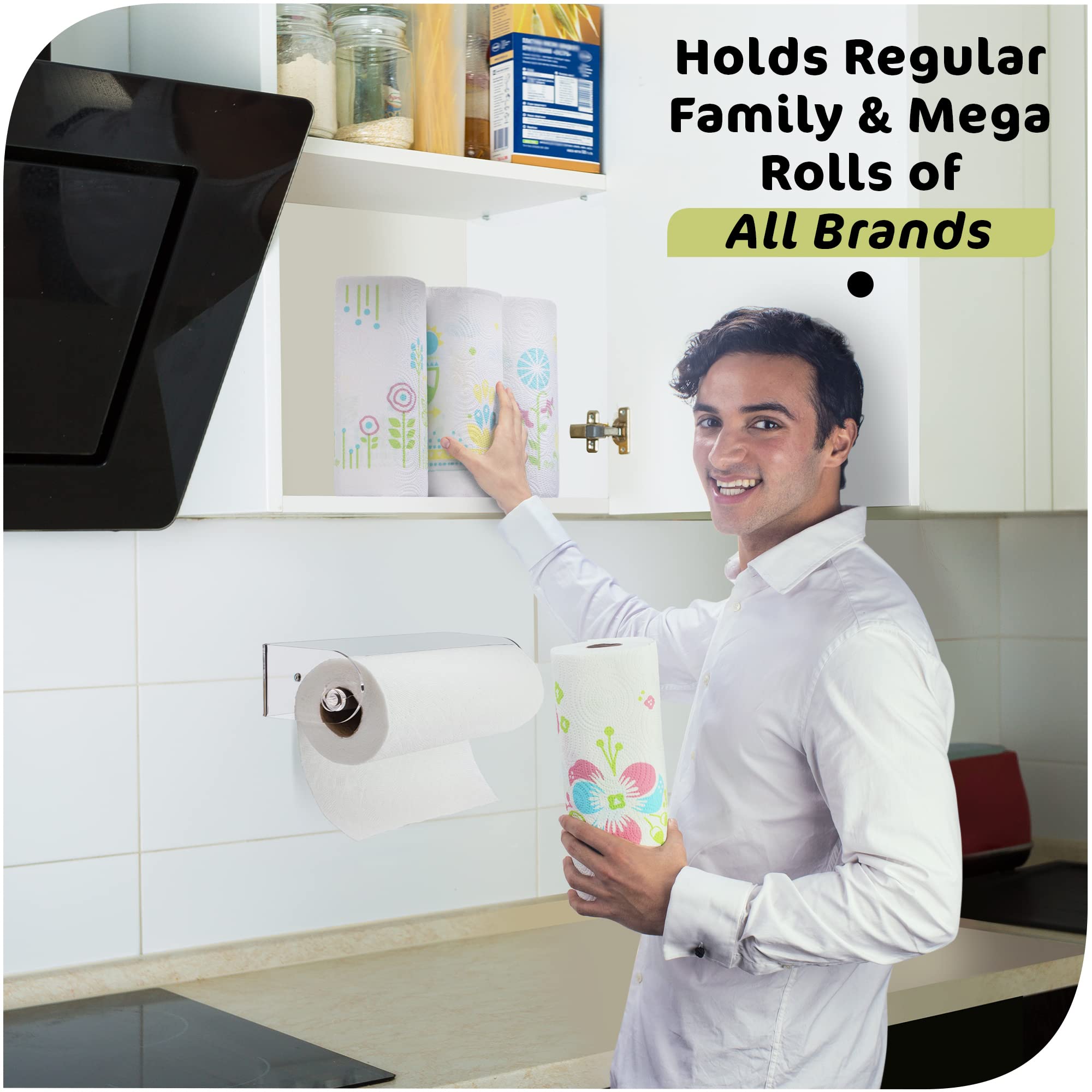 Srenta Clear Acrylic Paper Towel Holder Wall Mount Paper Towel Holder Under Cabinet, Wall Mounted Undermount Hanging Paper Towel