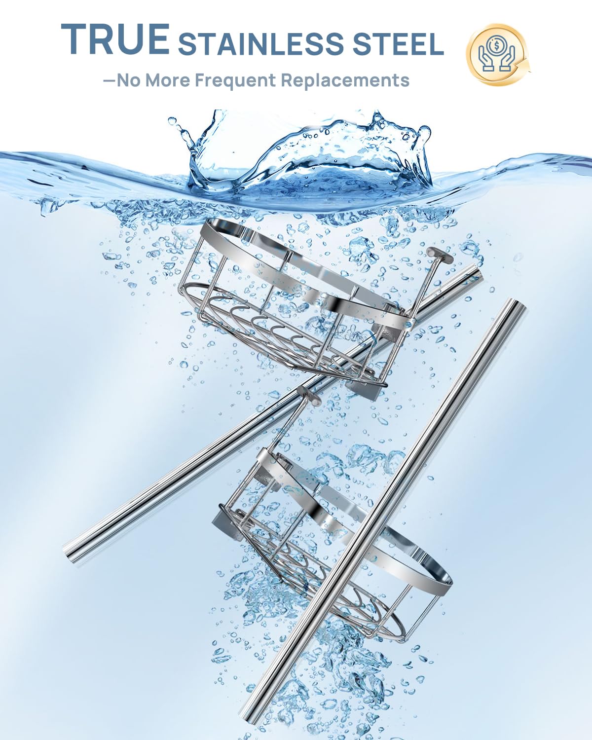 Seirione Rustproof Shower Corner Caddy Organizer For Bathroom, 4 Adjustable Shelves With Tension Pole, For Bathtub Shampoo Acces