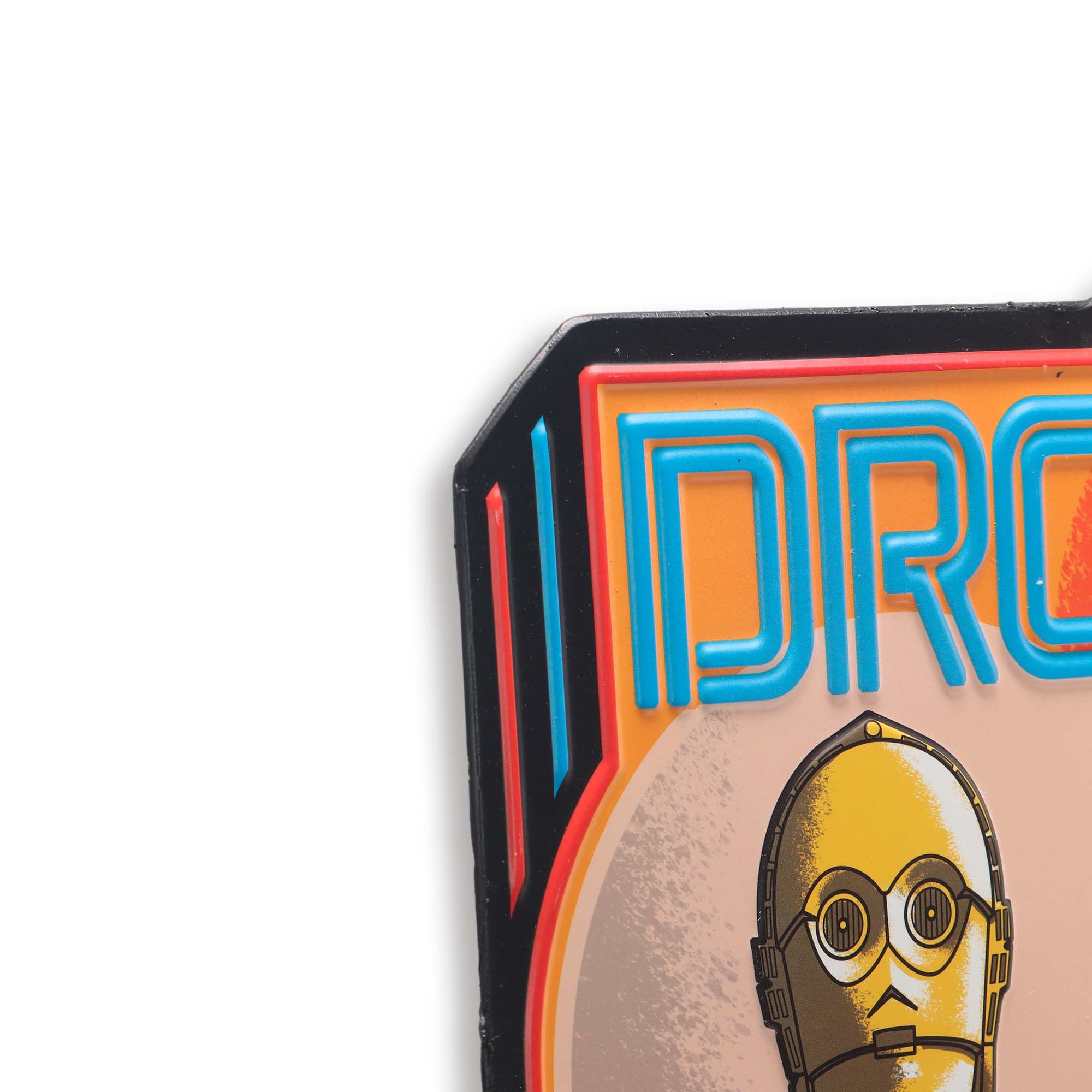 Disney Star Wars Droids Escape from Tattooine Embossed Metal Sign - Retro R2-D2 and C-3PO Wall Sign for Home