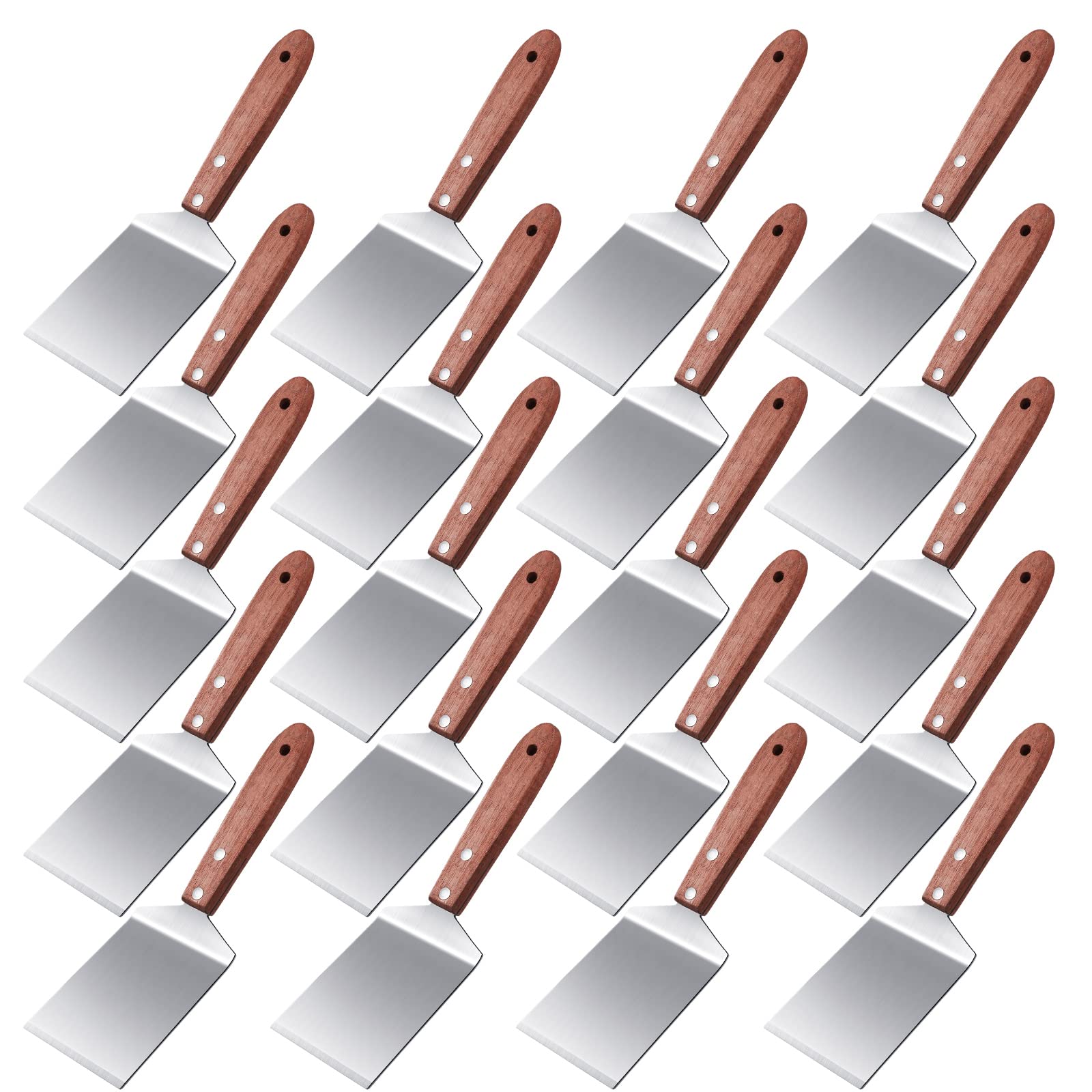 BBTO 20 Pcs Small Brownie Cookie Pizza Spatula Pie Server Stainless Steel Cake Serving Spatula Baking Triangular Spade Wood Hand
