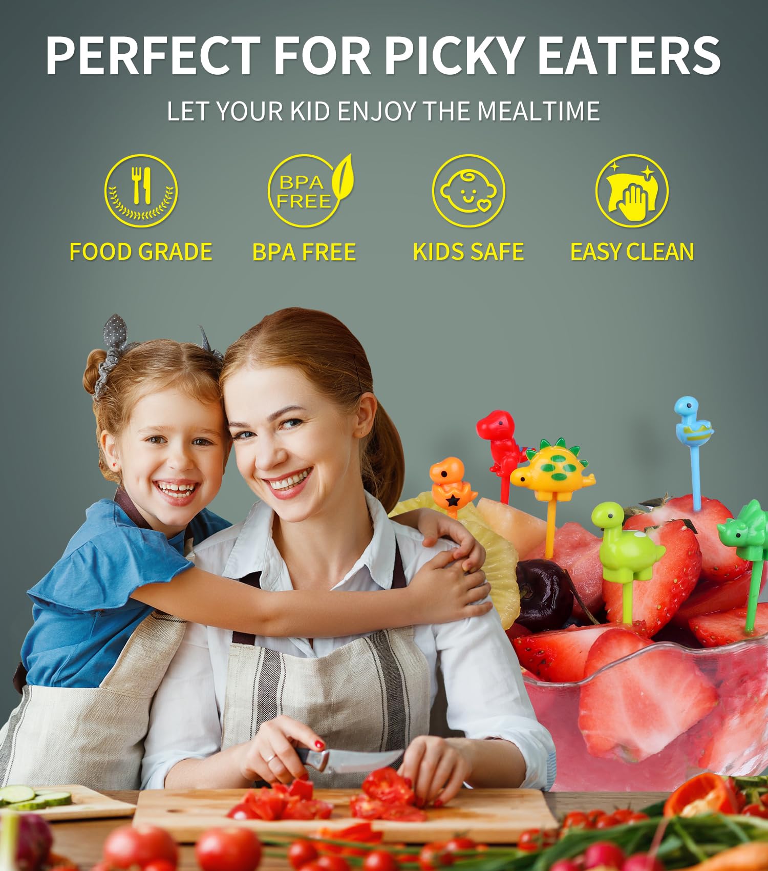 112Pcs Animal Food Picks For Kids Lunch Accessories, Seansda Fun Kids Food Picks For Picky Eaters, Reusable Fruit Toothpicks Tod