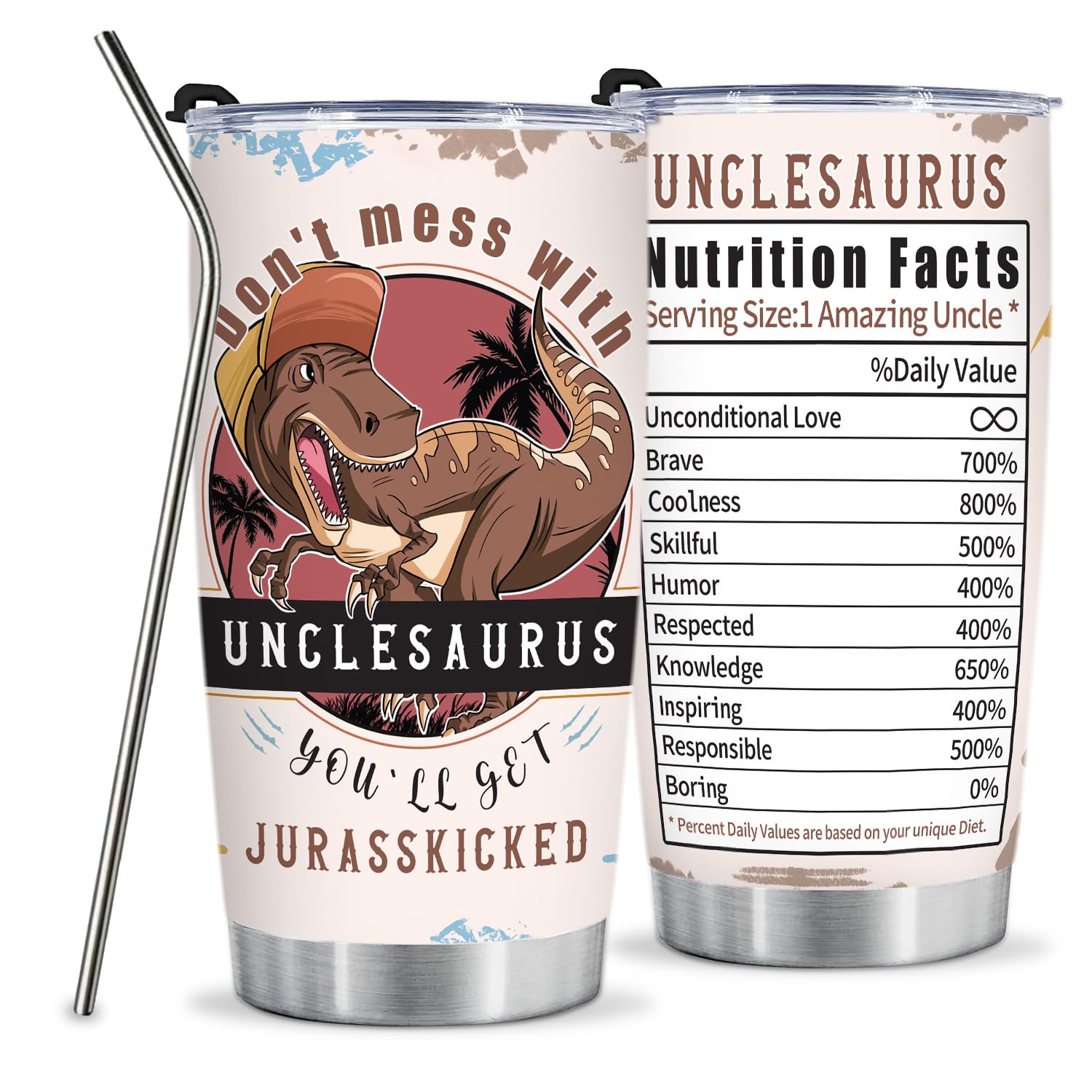 Uncle Tumbler Gifts For Fathers Day For Uncle Gift From Niece Uncle Gifts From Nephew - 20Oz Funny Tumbler Dinosaur Cup - Unique