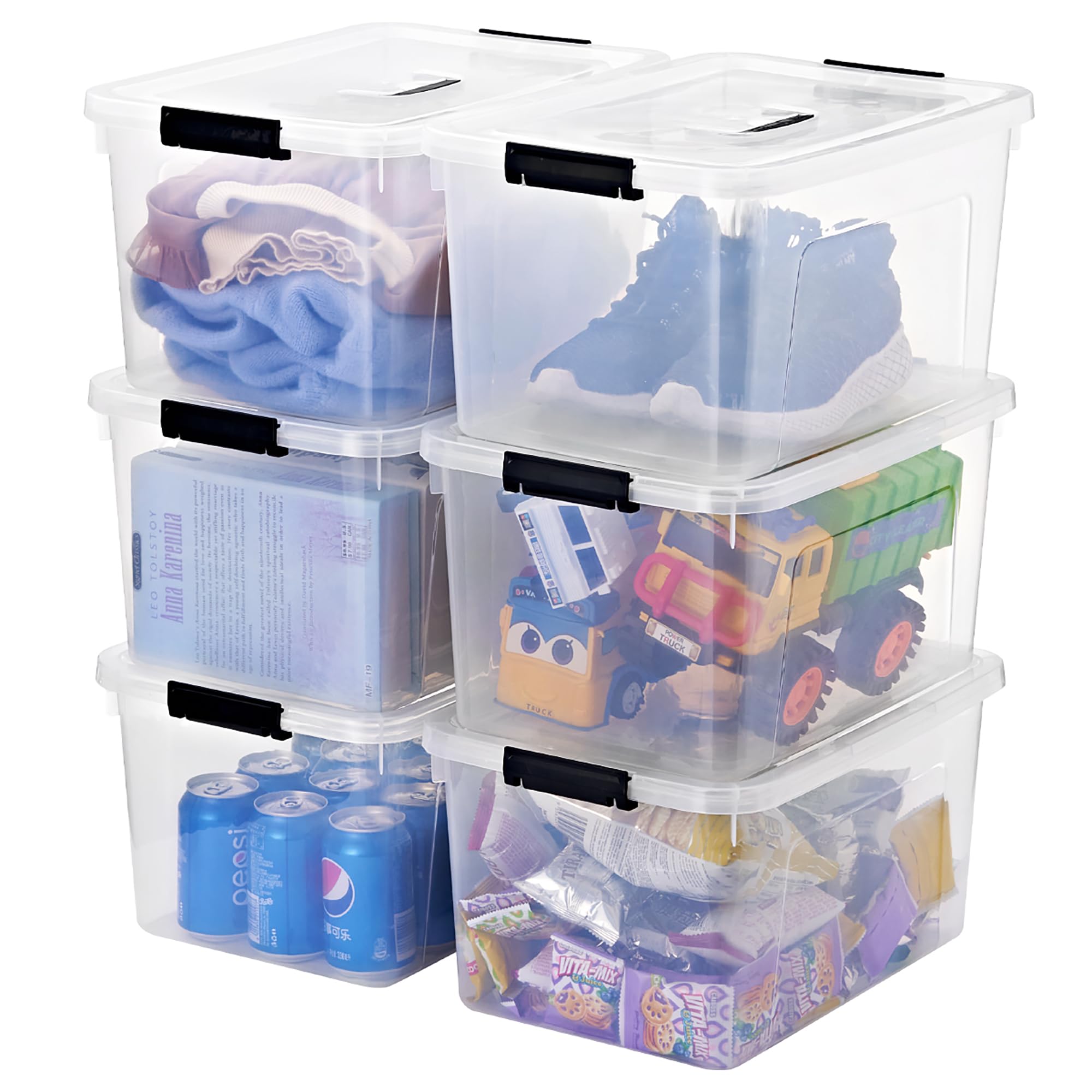 JUJIAJIA 19 Quart Plastic Storage Bins with Lids  6-Pack Stackable Clear Storage Organizing Box with Handle