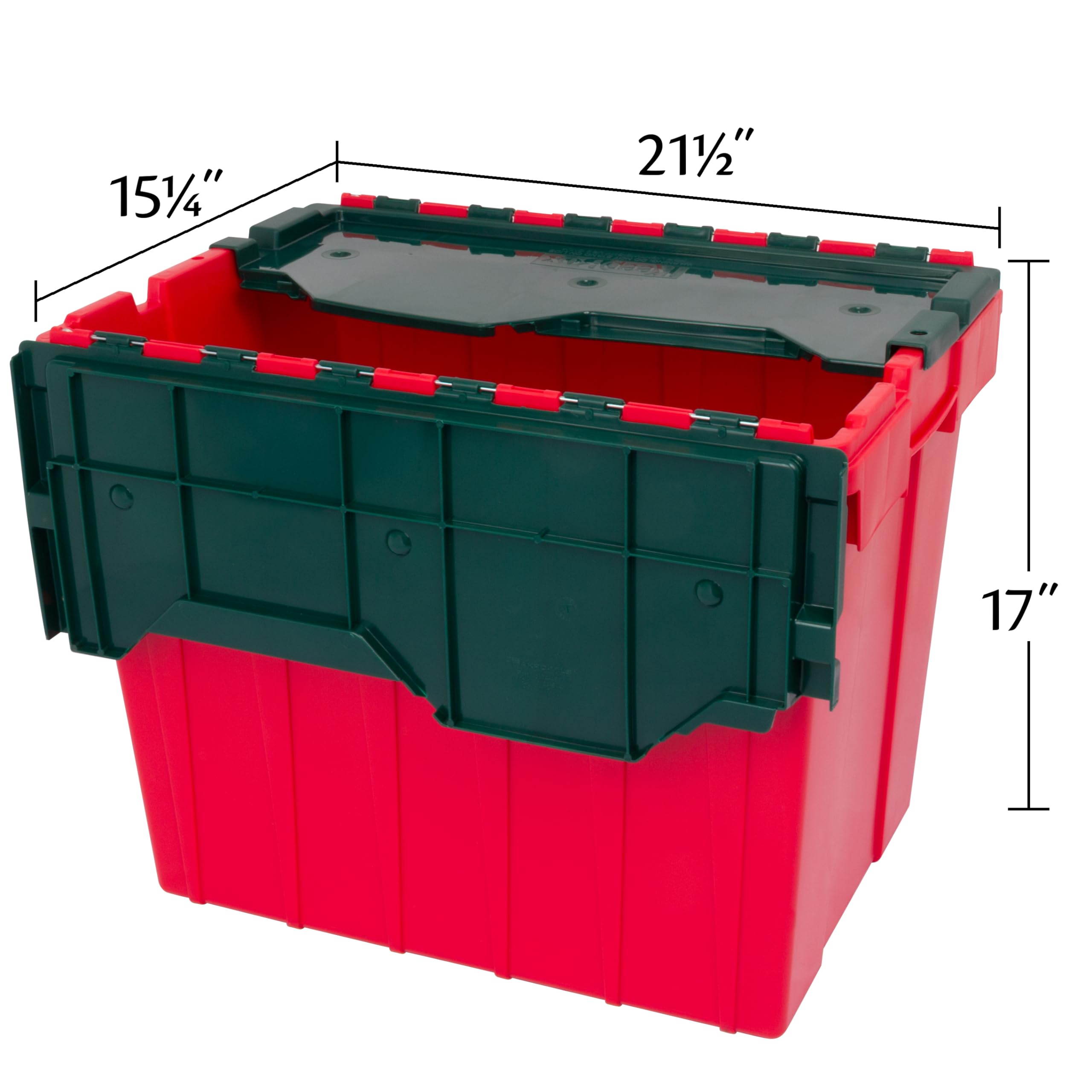 Akro-Mils 66497Rdgrn 18 Gallon Plastic Stackable Storage Keepbox Tote Container With Hinged Attached Lid, 21-Inch L X 15-Inch W