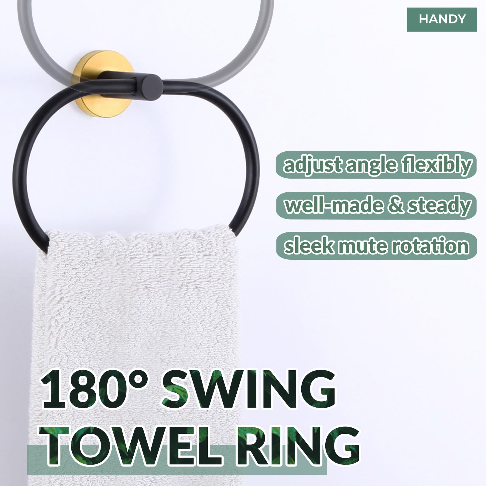 Bath Towel Ring, Aplusee Stainless Steel Swivel Hand Towel Holder, Modern Oval Kitchen Bathroom Accessories (Black & Gold)