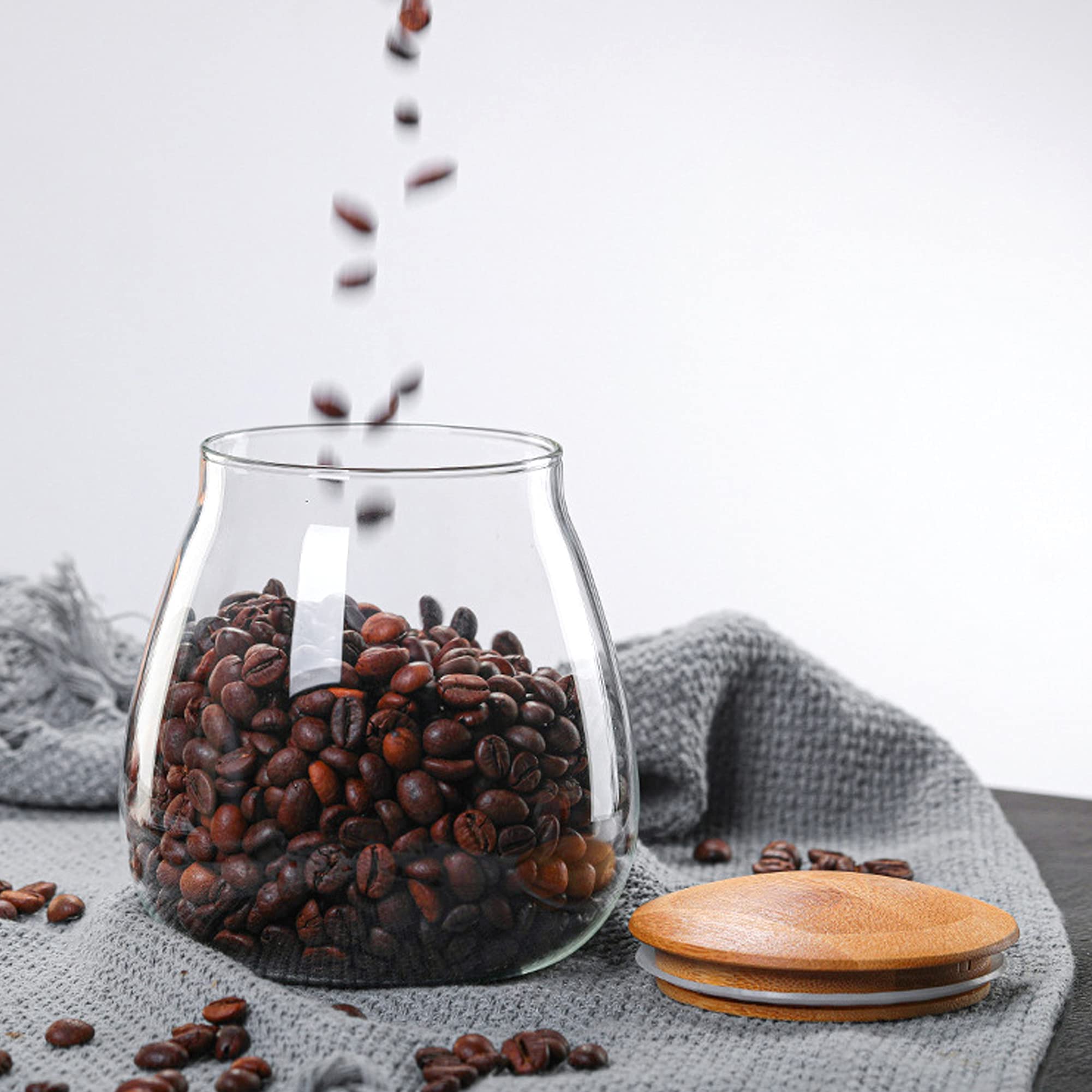 Moladri 800 Ml/26 Fl Oz Clear Cute Glass Storage Canister Holder With Airtight Bamboo Lid, Round Modern Decorative Container Jar