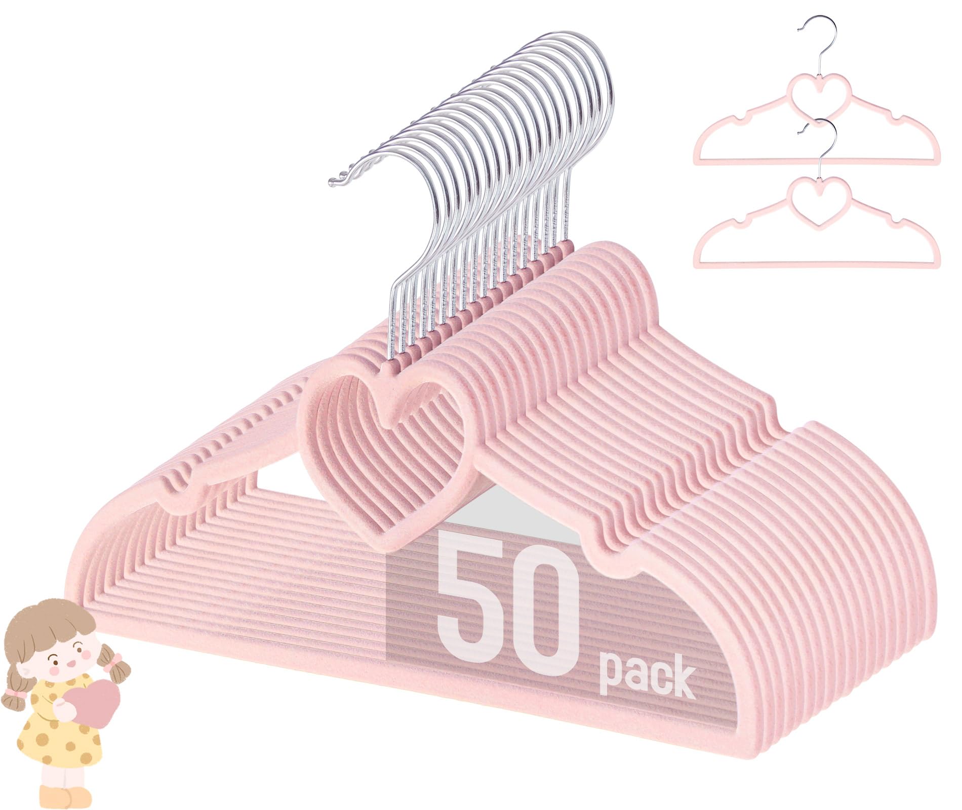 Gosche Kids Velvet Hangers (12.8 Inch - 50 Pack), Non-Slip Baby Clothes Hangers For Closet, Ultra Slim Space Saving Childrens Ha