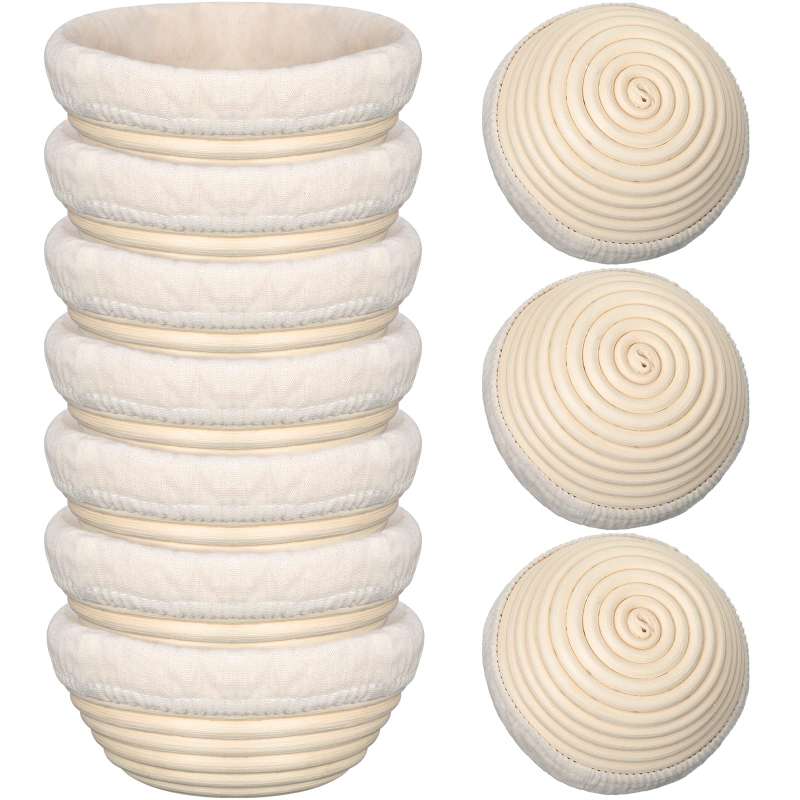 Irenare 10 Pcs Bread Banneton Proofing Basket Round Dough Sourdough Proofing Basket Rattan Bakery Baking Bread Bowl With Liner A