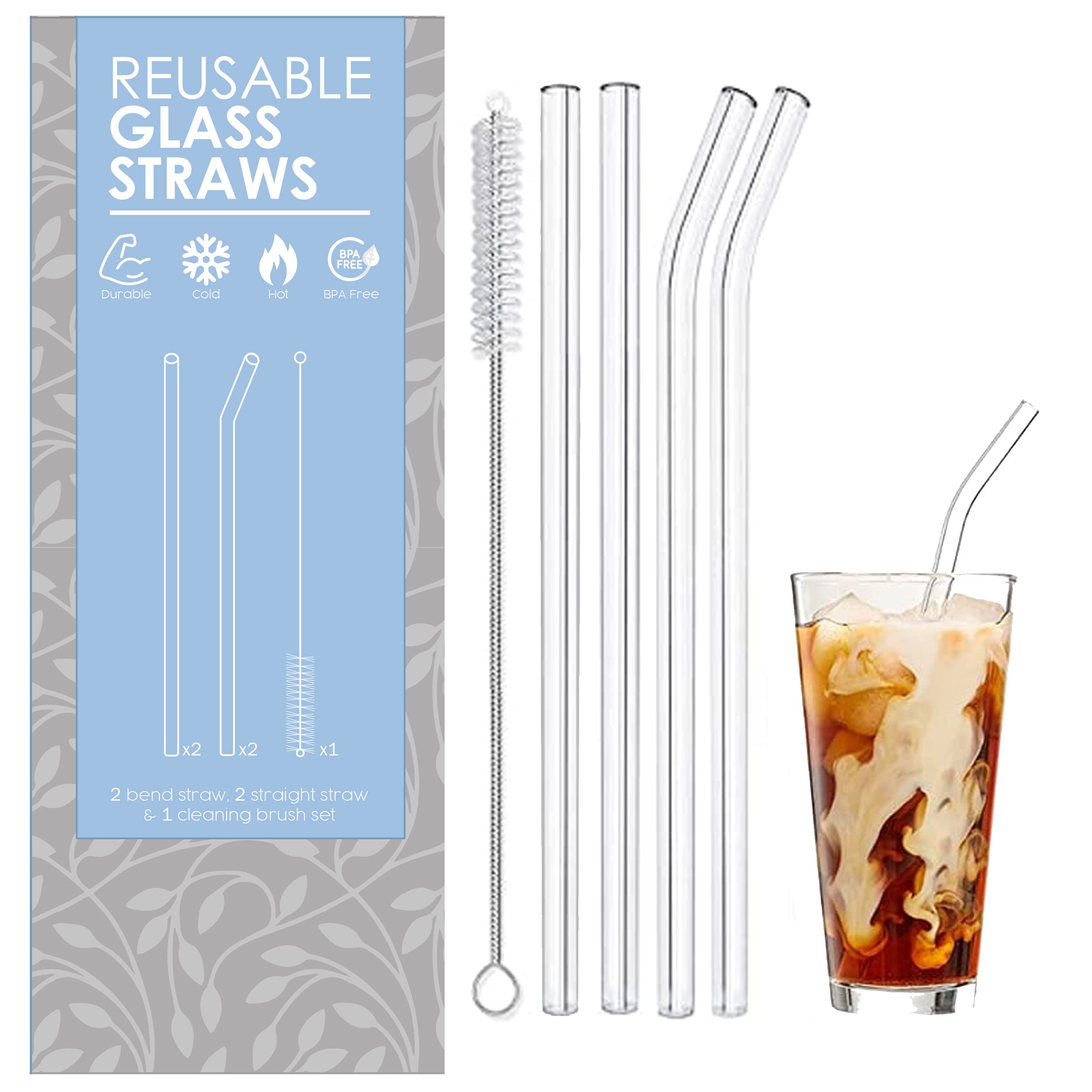 Glass Straw With Straw Cleaning Brush | 4 Glass Straws Transparent & 1 Cleaner | Clear Reusable Straw Glass, Elegant Alternate T