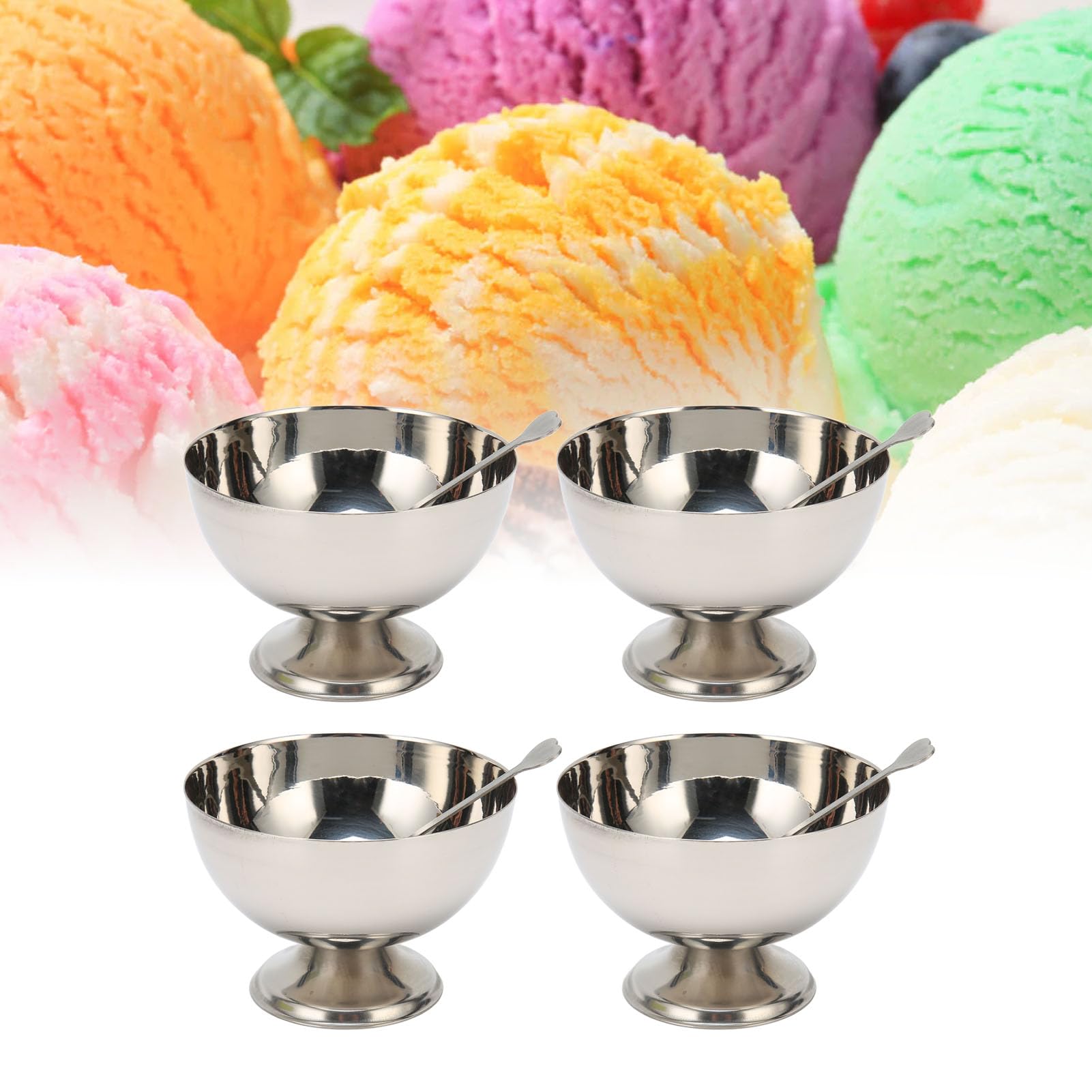 Pssopp 4Pcs Stainless Steel Ice Cream Cups Set Footed Dessert Cup Ice Cream Serving Dishes Footed Fruit Salad Pudding Dessert Cu