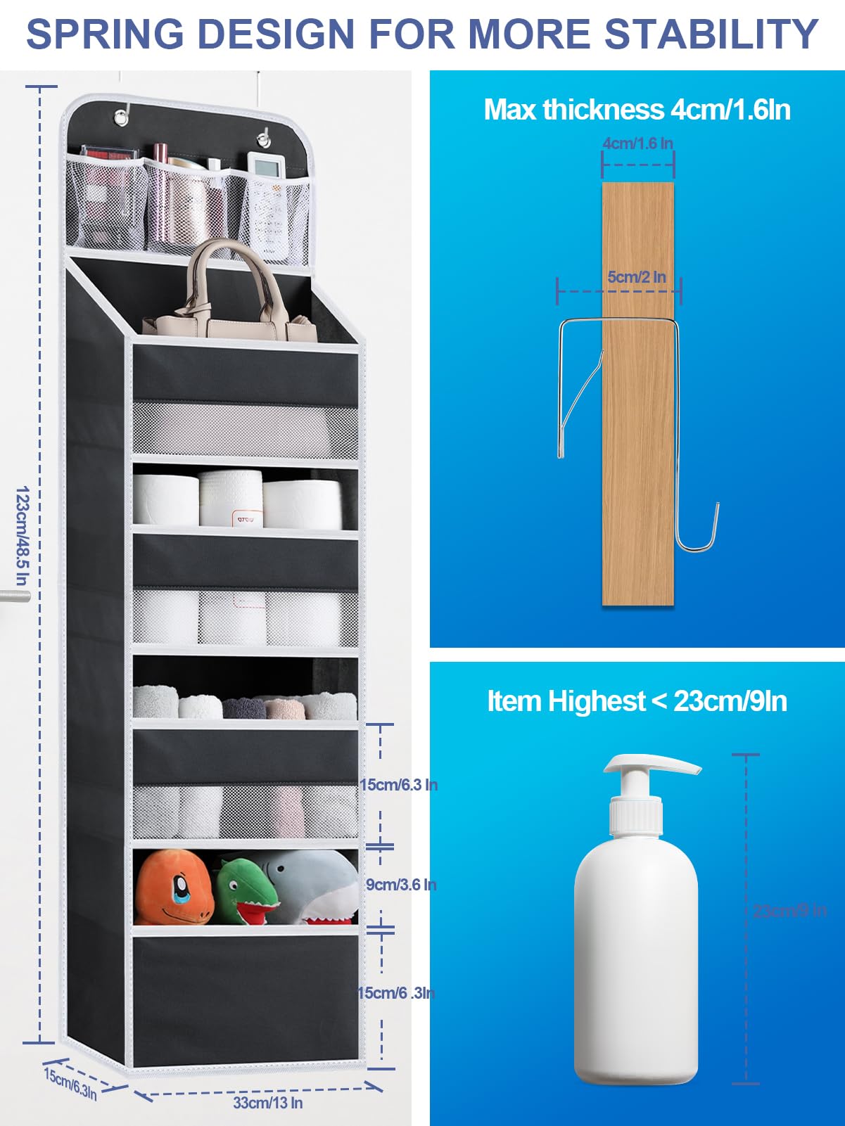 2 Pack Over The Door Organizer, 5-Shelf Hanging Storage Organizer With Clear Window 4 Large Capacity Pockets, Swing-Proof Foldab