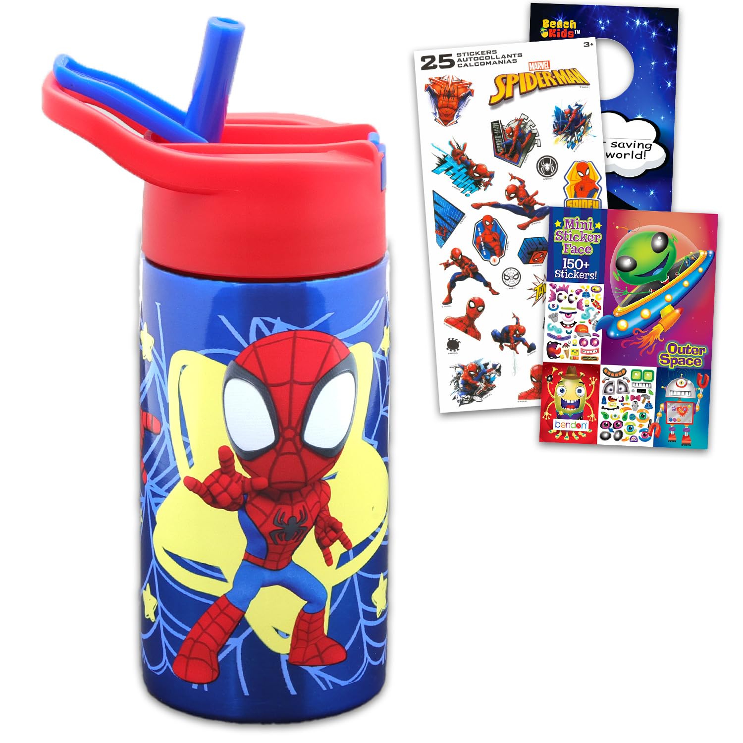 Spidey and Friends Stainless Steel Water Bottle Set - 14 Oz Spiderman Drinking Cup for Home, School, Sports, Plus More | Spidey 