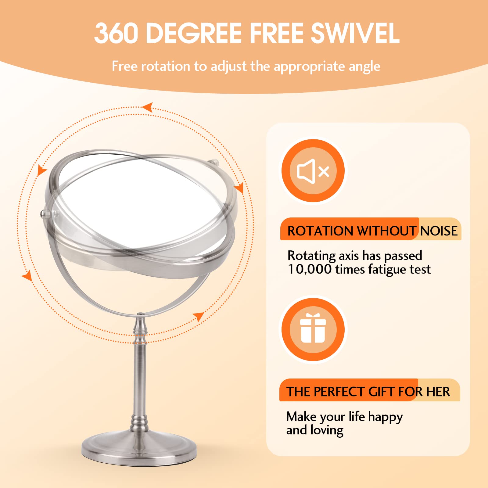 Ohotecy Makeup Mirror 8'' Magnifying Mirror 1/10X Magnification, Large Table Top Double-Sided Swivel Vanity Mirror Chrome Finish