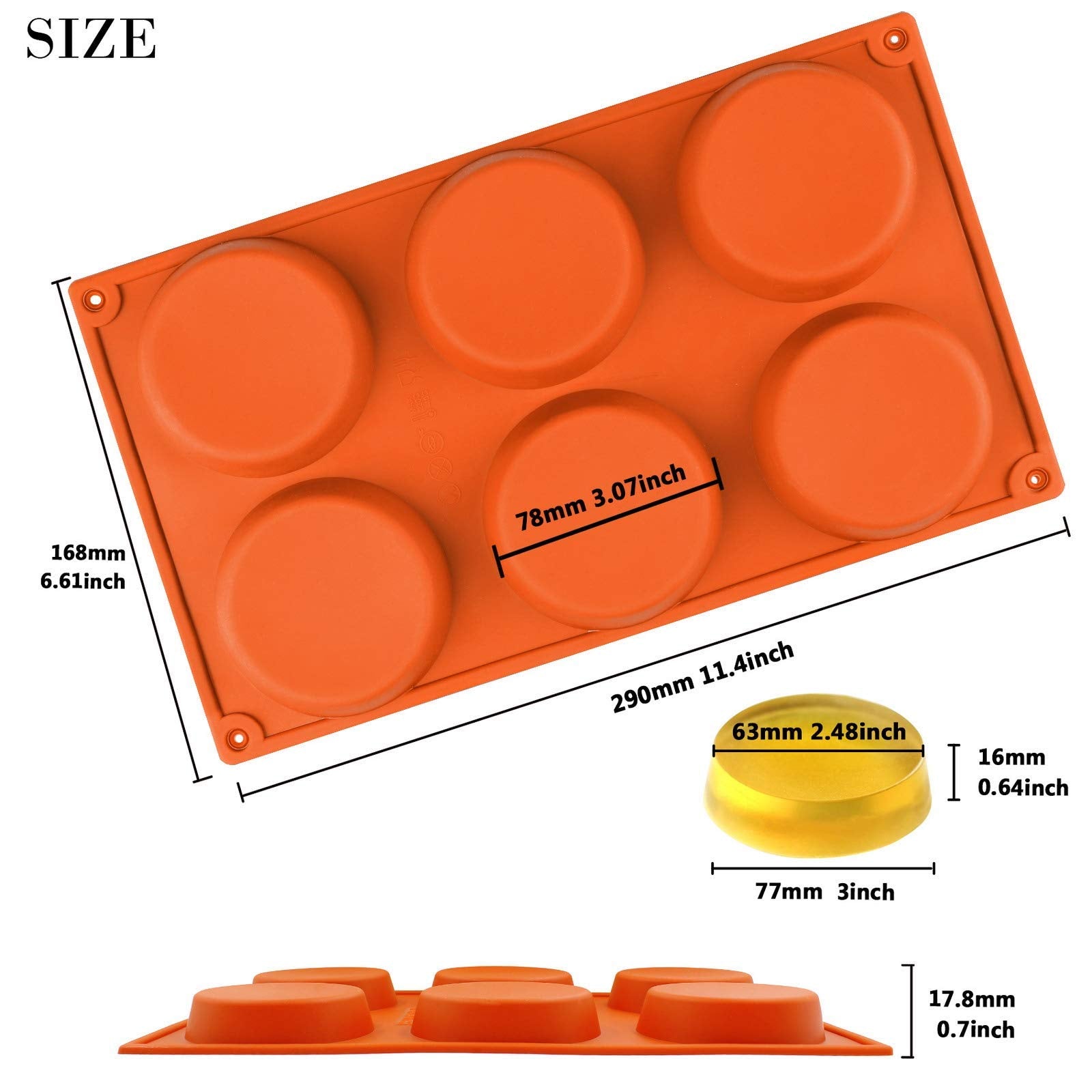 Funshowcase 6-Cavity Mini Disc Cake Pie Custard Tart Resin Coaster Silicone Mold 3-Inch Small Fluted
