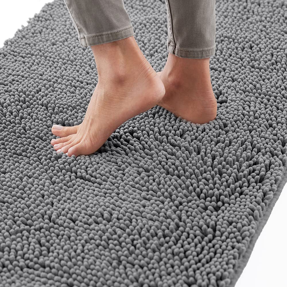 Gorilla Grip Bath Rug 24X17, Thick Soft Absorbent Chenille, Rubber Backing Quick Dry Microfiber Mats, Machine Washable Rugs For