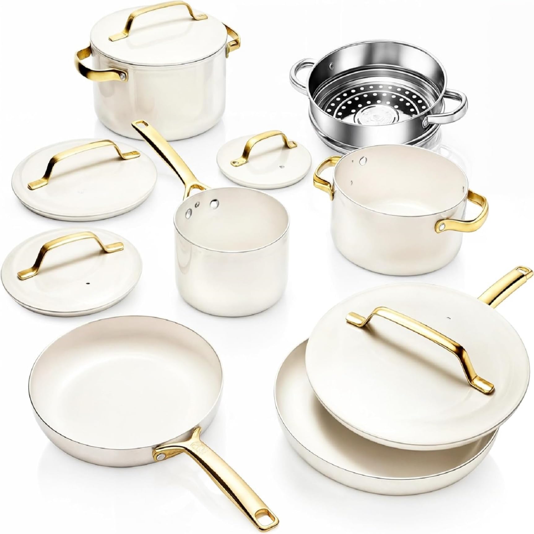 Gotham Steel Modern 11 Pc Ceramic Pots And Pans Set Non Stick, Kitchen Cookware Sets, Non Stick Pots And Pan Set, Ceramic Cookwa
