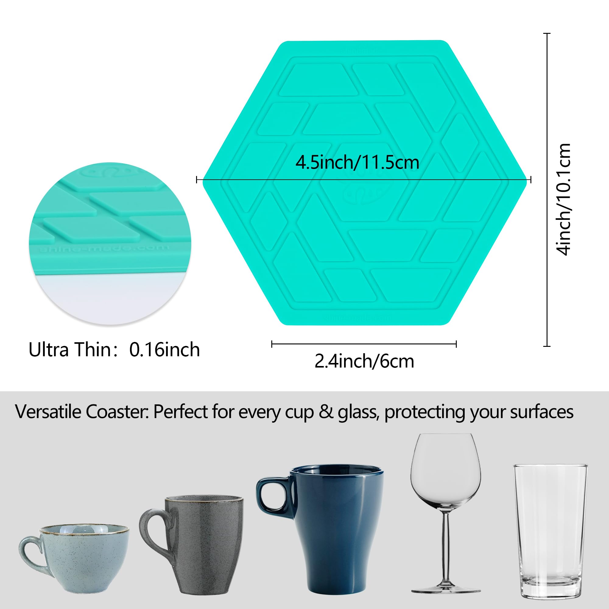 Shinemade Silicone Drink Coasters Set Of 4,Flexible & Heat-Resistant - Perfect For Home Decor & Table Protection (Aqua Saltwater