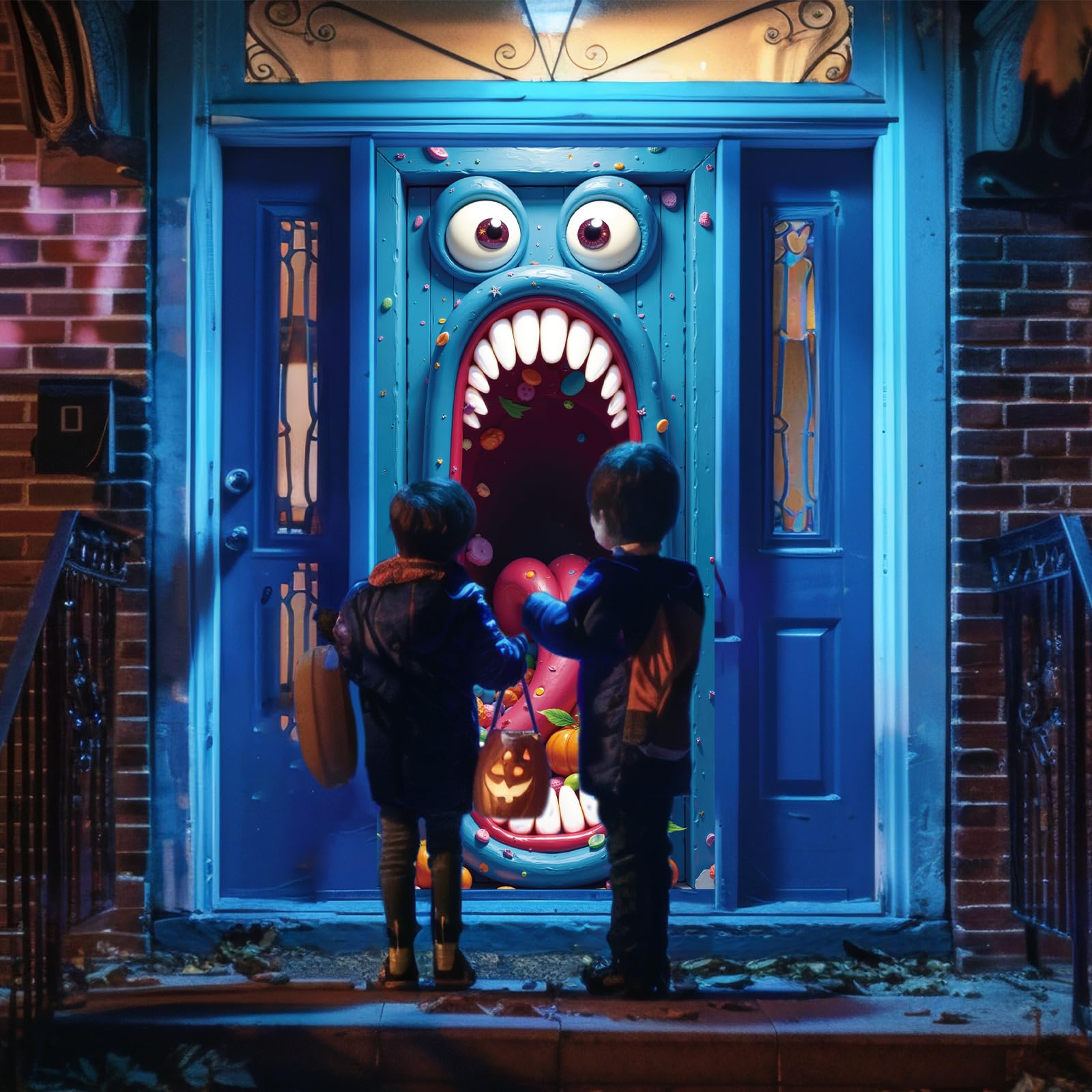Halloween Door Cover, Fabric Cute Funny Monster Front Door Wall Banner Covering Decorations Indoor Outdoor Party Supplies 72.8x3