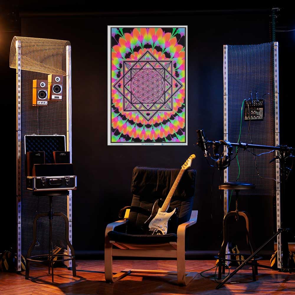 Scorpio Posters Sacred Geometry Laminated Blacklight Poster 23.5" x 35.5" - White
