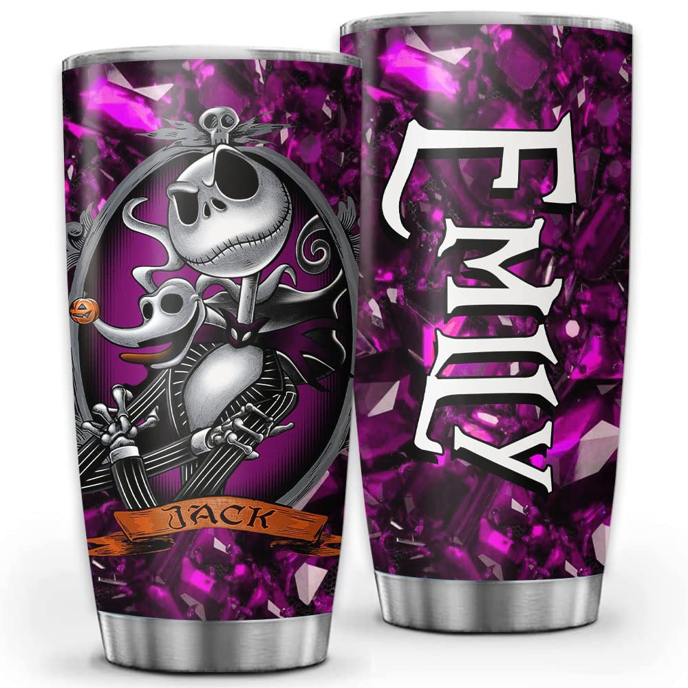 So Many Pets Personalized Jack Nightmare Characters Halloween Tumbler With Lid, Halloween Gifts Before Christmas Movie Stainless